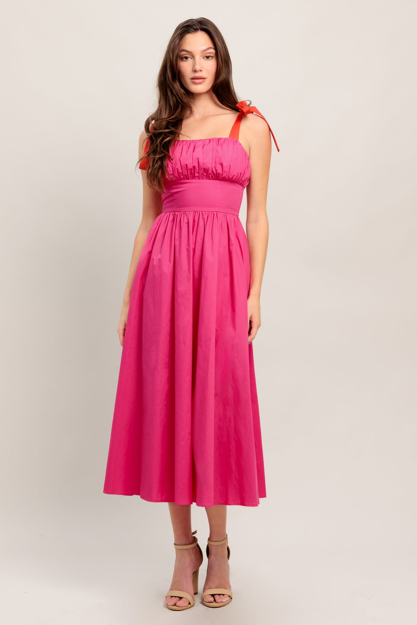 EVENING DELIGHTS FUCHSIA WOVEN MIDI DRESS
