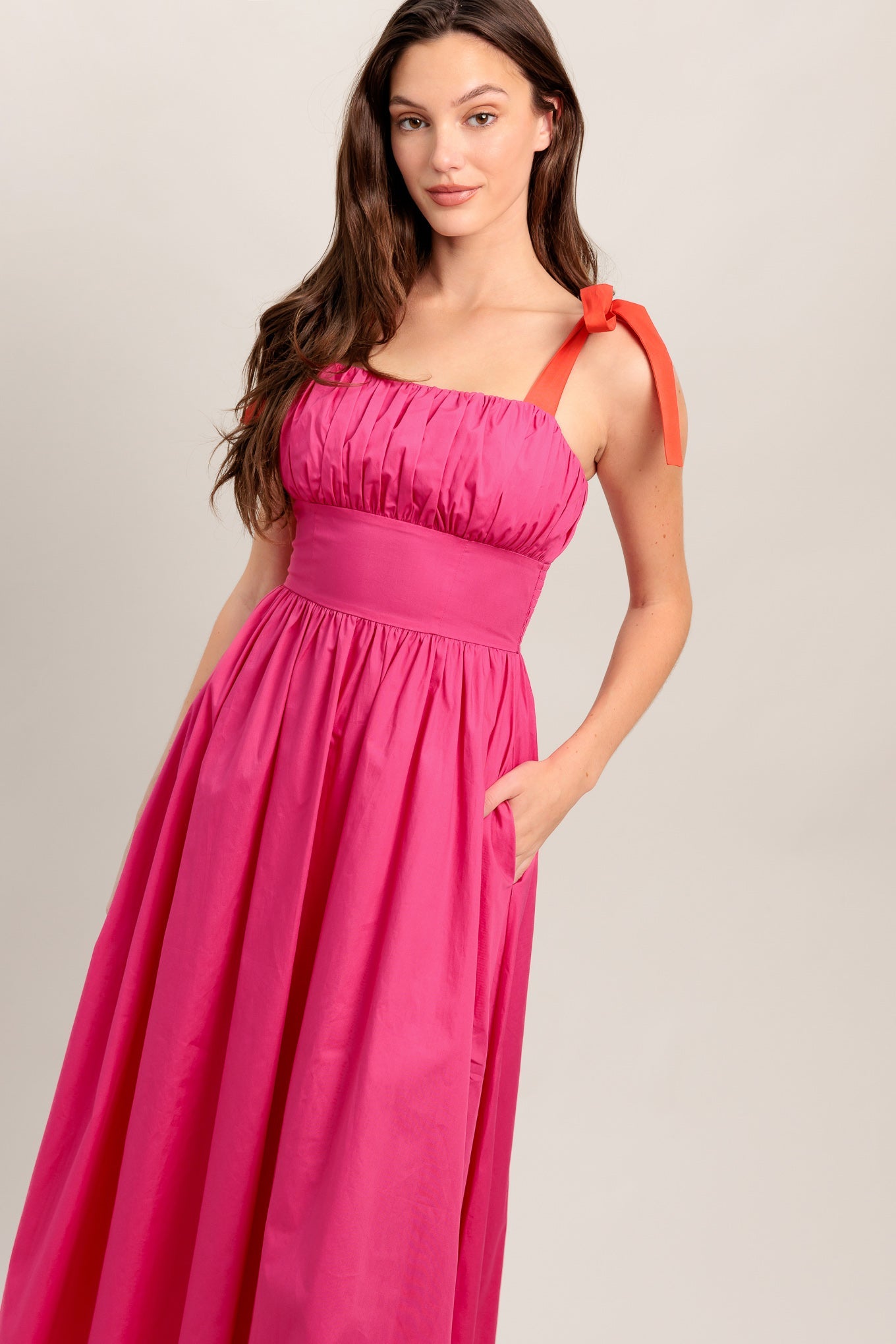 EVENING DELIGHTS FUCHSIA WOVEN MIDI DRESS