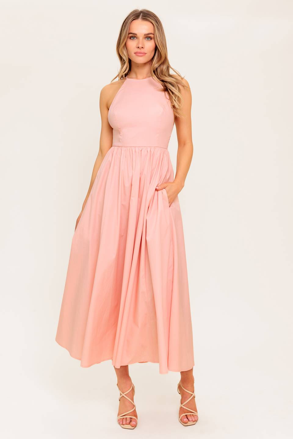 FERN KISSED CORAL WOVEN MIDI DRESS