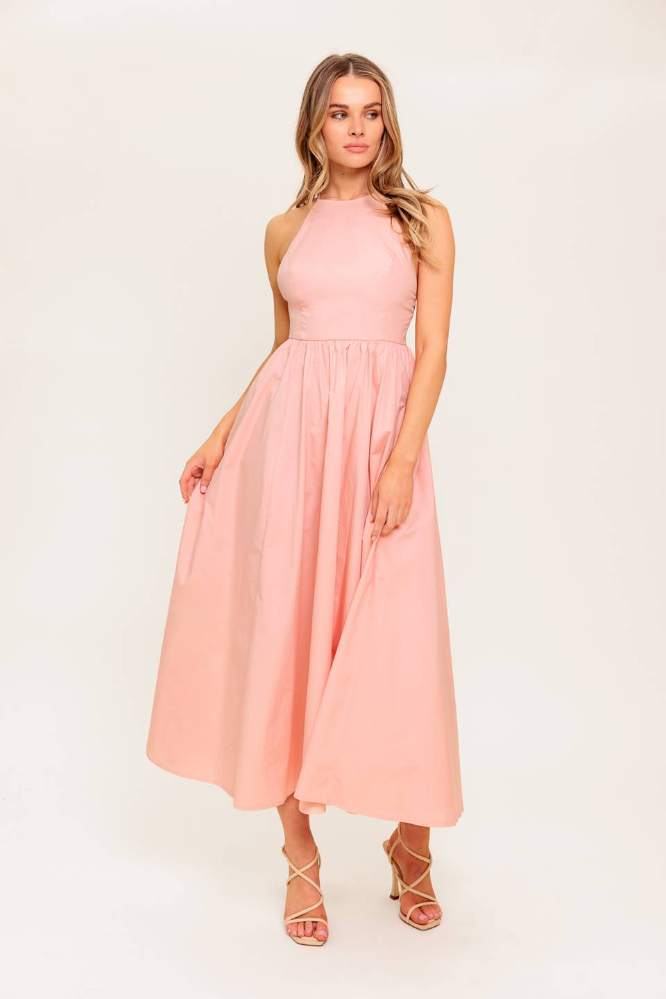 FERN KISSED CORAL WOVEN MIDI DRESS