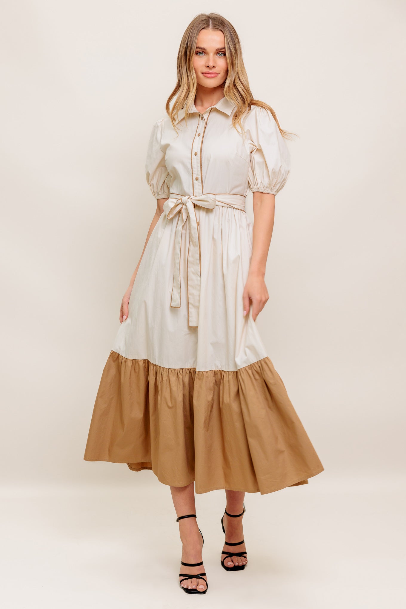 LOVELY BOUQUET COLOR BLOCKED MIDI DRESS