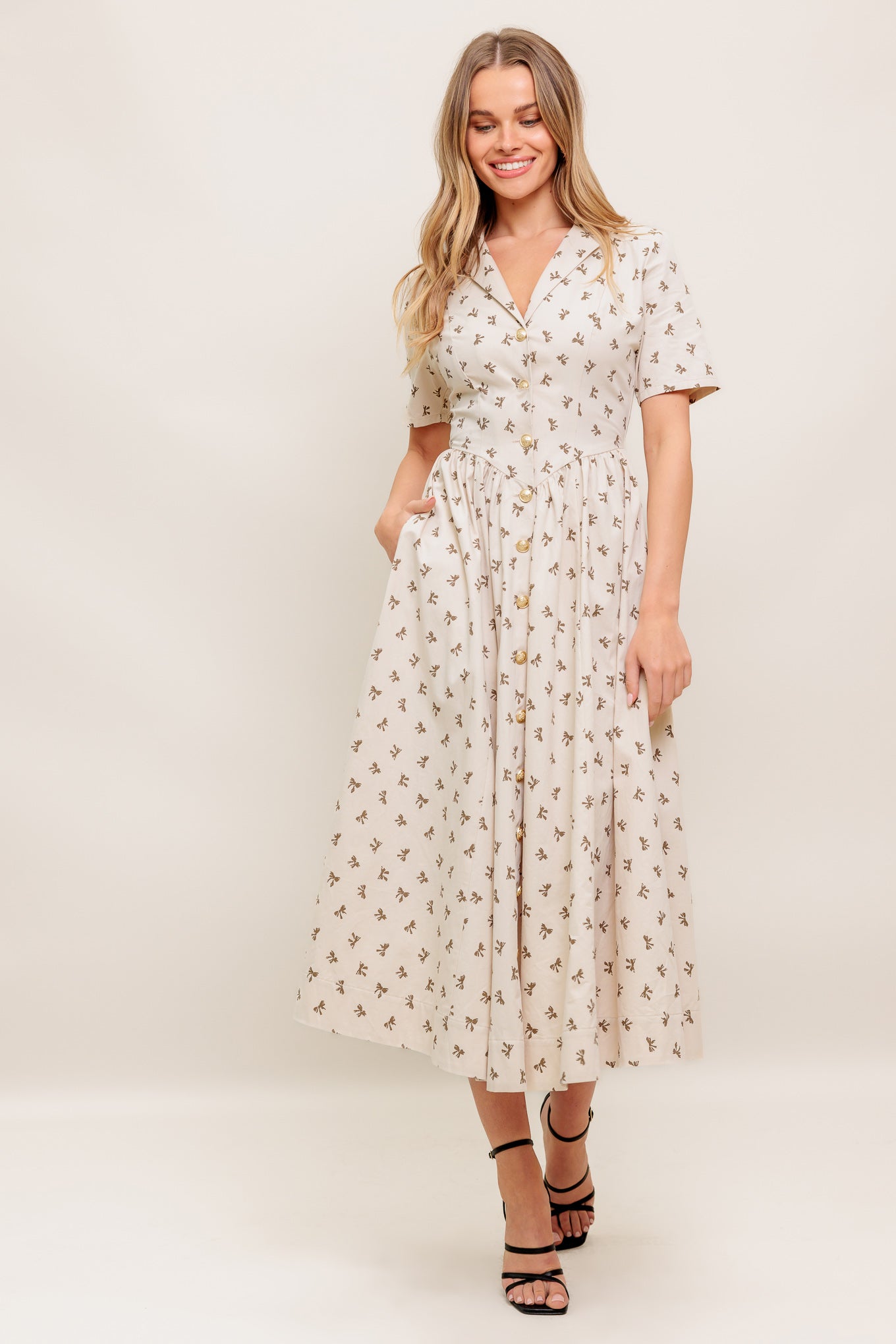 CANDY KISS BEIGE WOVEN MIDI DRESS