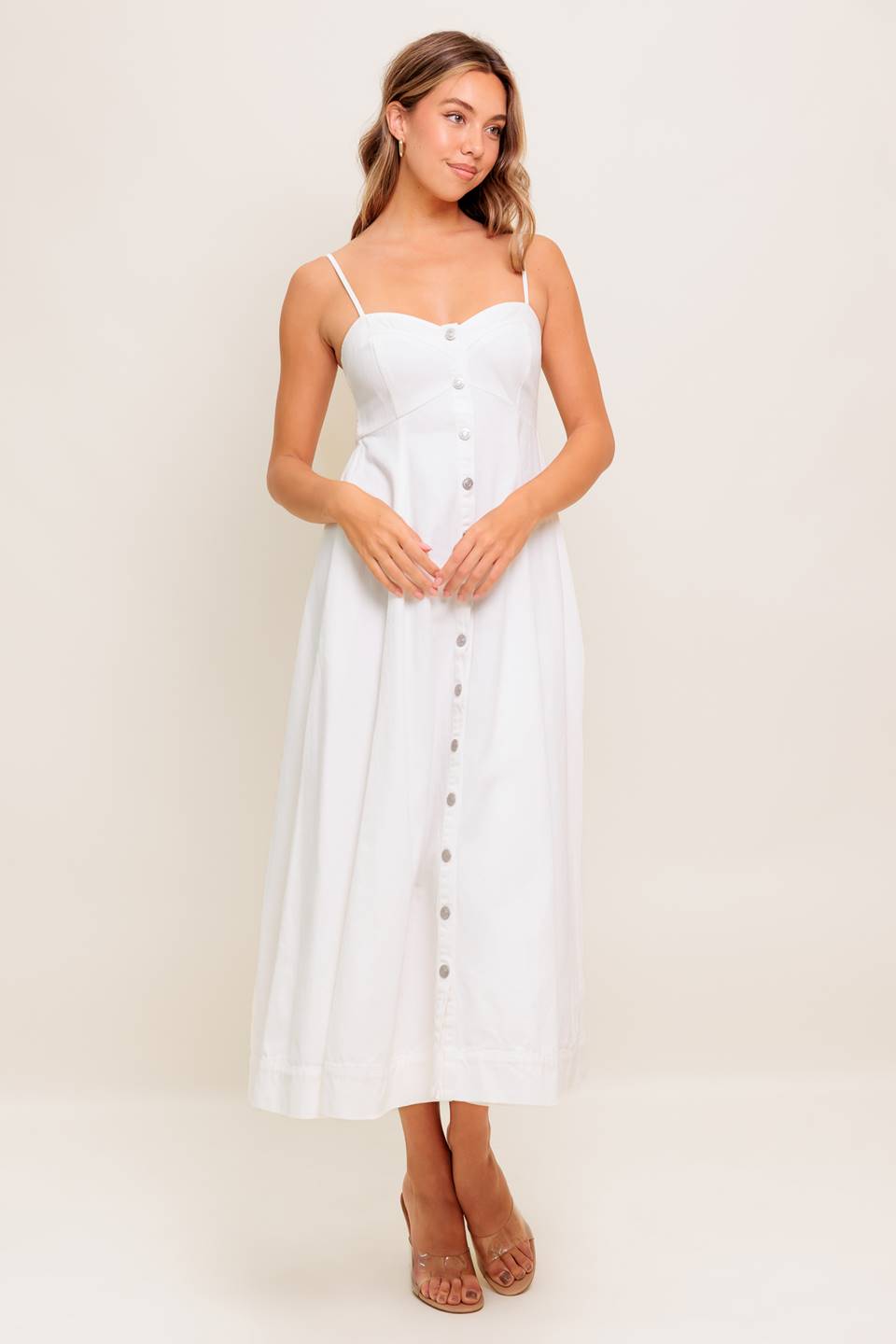 NATURE’S TOUCH WHITE WOVEN MIDI DRESS