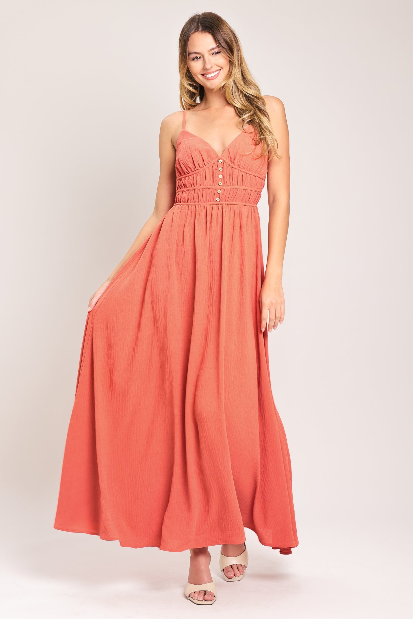 CORAL BLOSSOM WOVEN MAXI DRESS