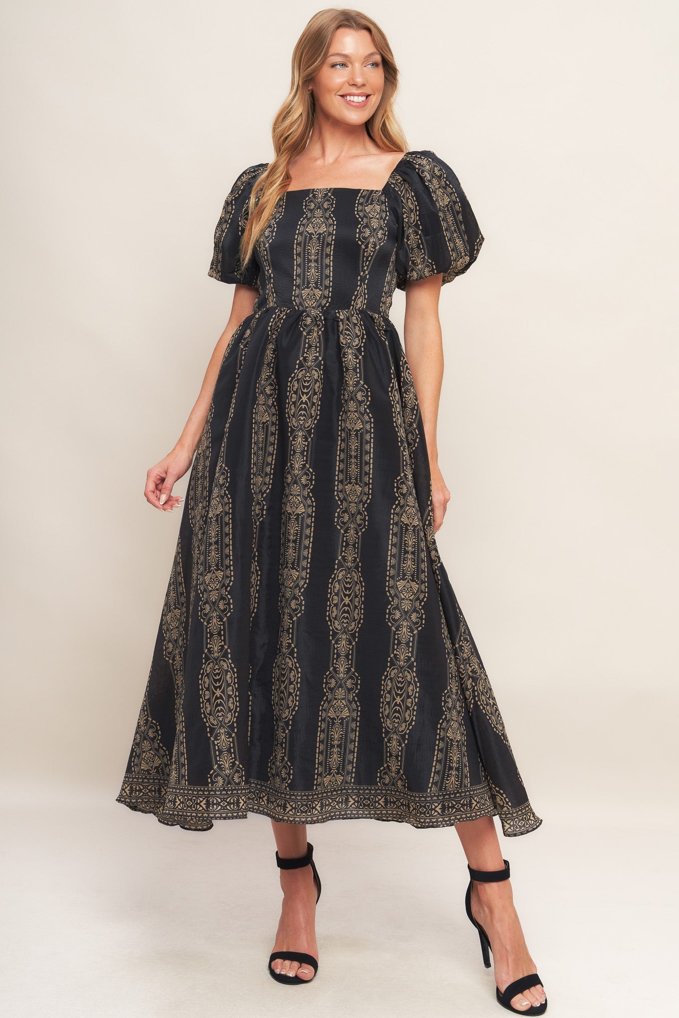 VINTAGE SQUARE WOVEN MIDI DRESS