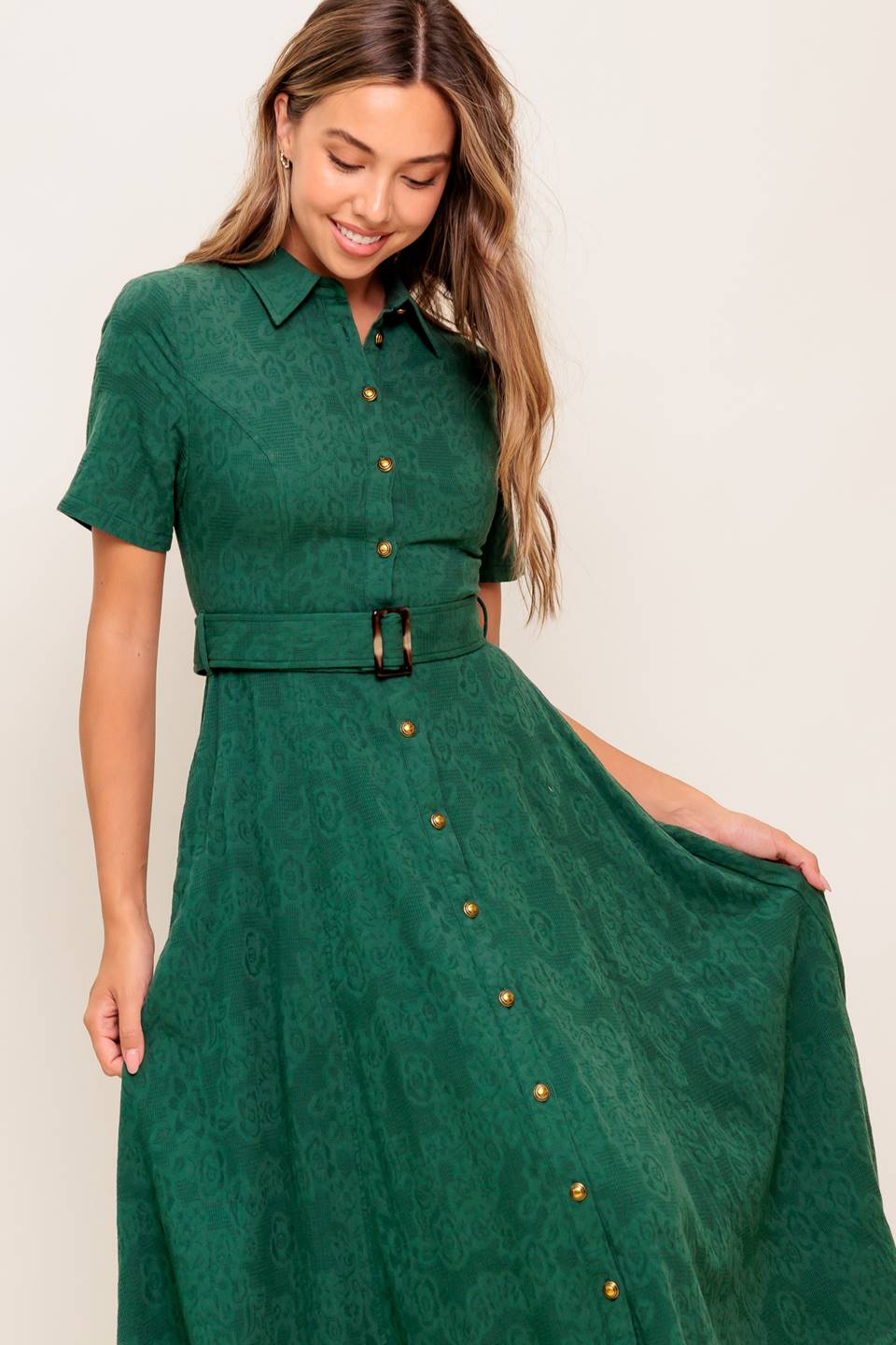 EMERALD CODE JACQUARD WOVEN MIDI DRESS