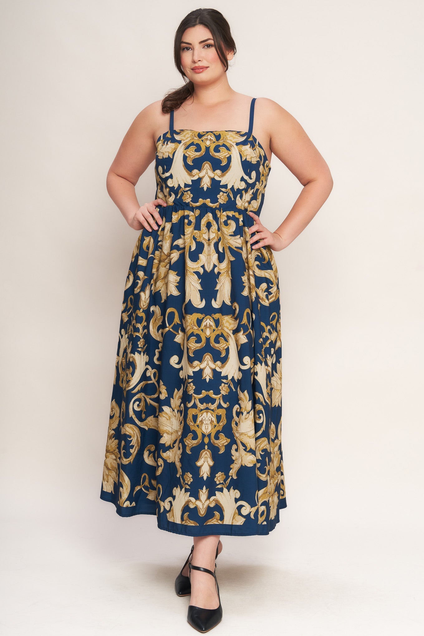 IMPERIAL BLOOM BLUE WOVEN MIDI DRESS