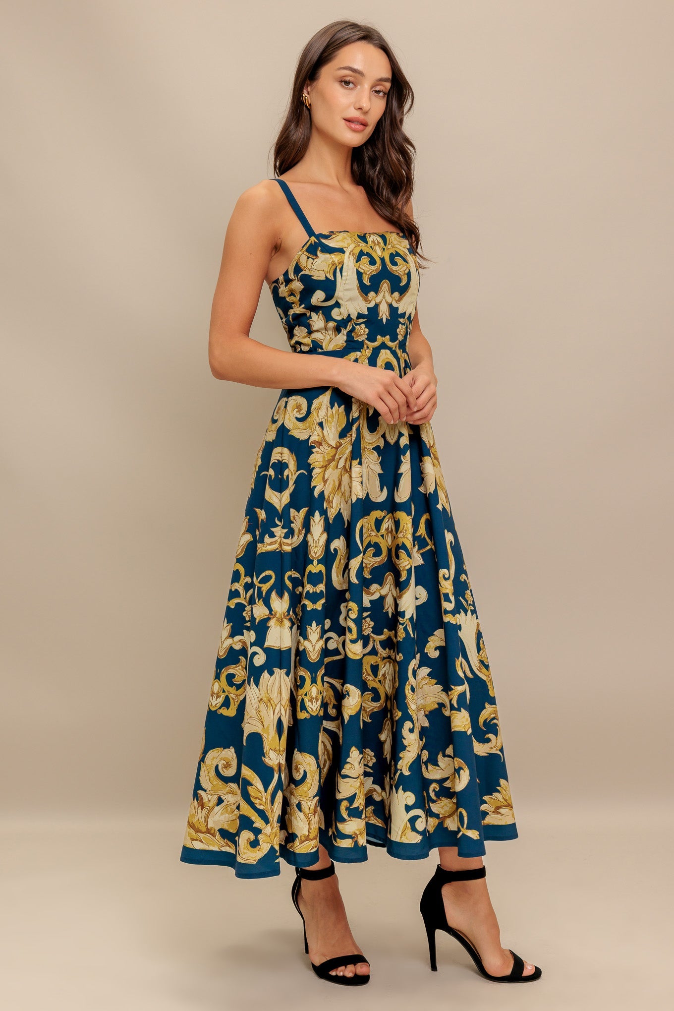 IMPERIAL BLOOM BLUE WOVEN MIDI DRESS