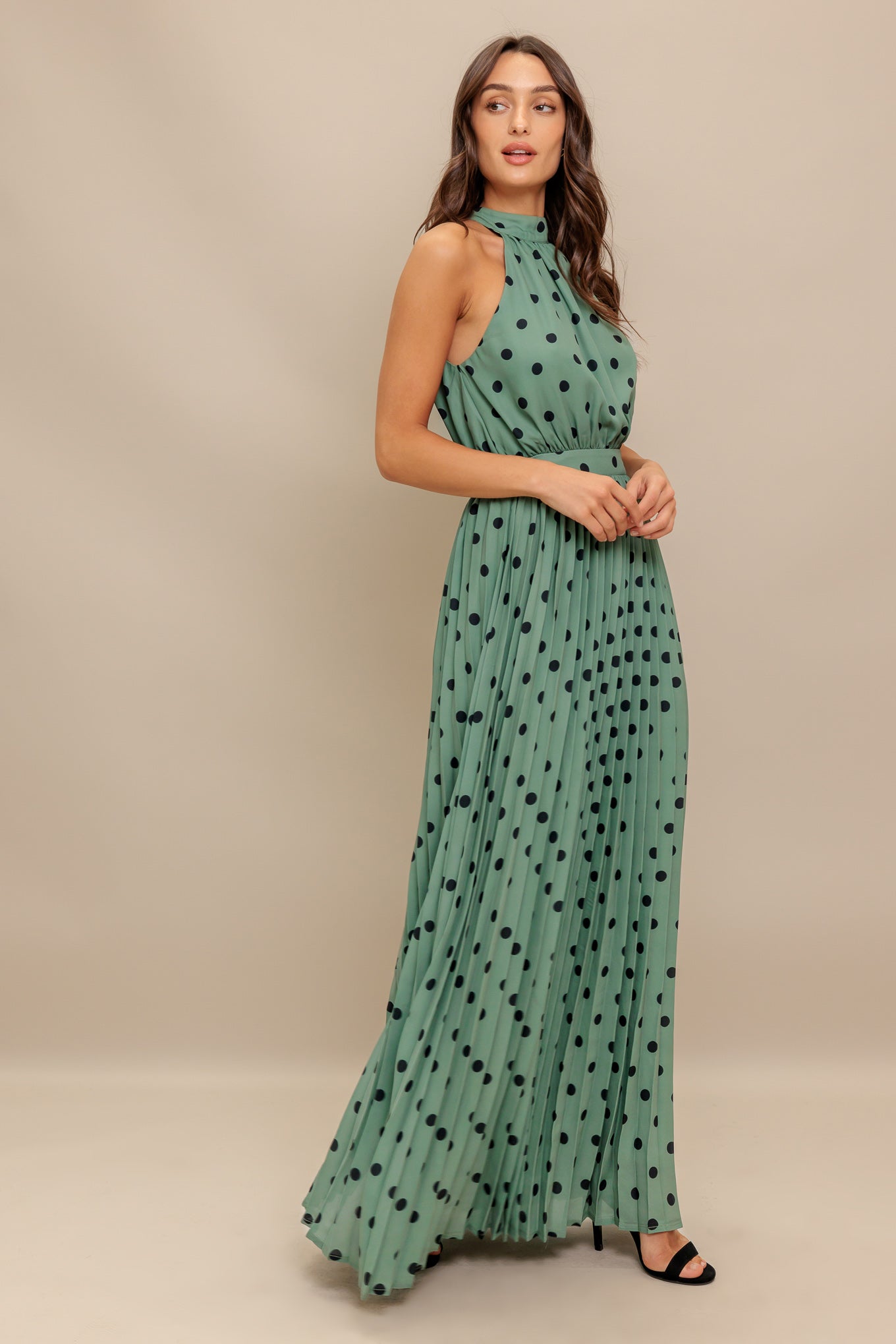 HALTER DOT GLOW WOVEN MAXI DRESS
