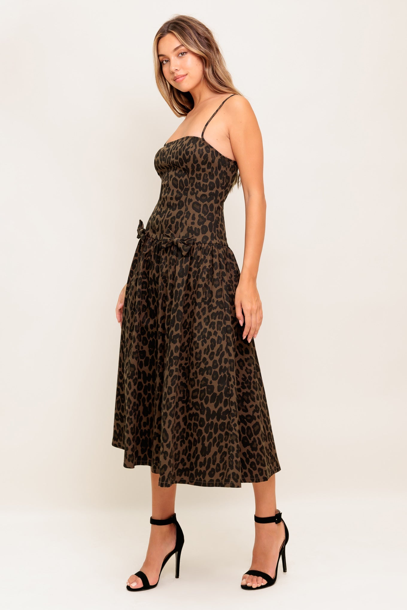 WALK SOFT, STRIKE STRONG LEOPARD WOVEN MIDI DRESS