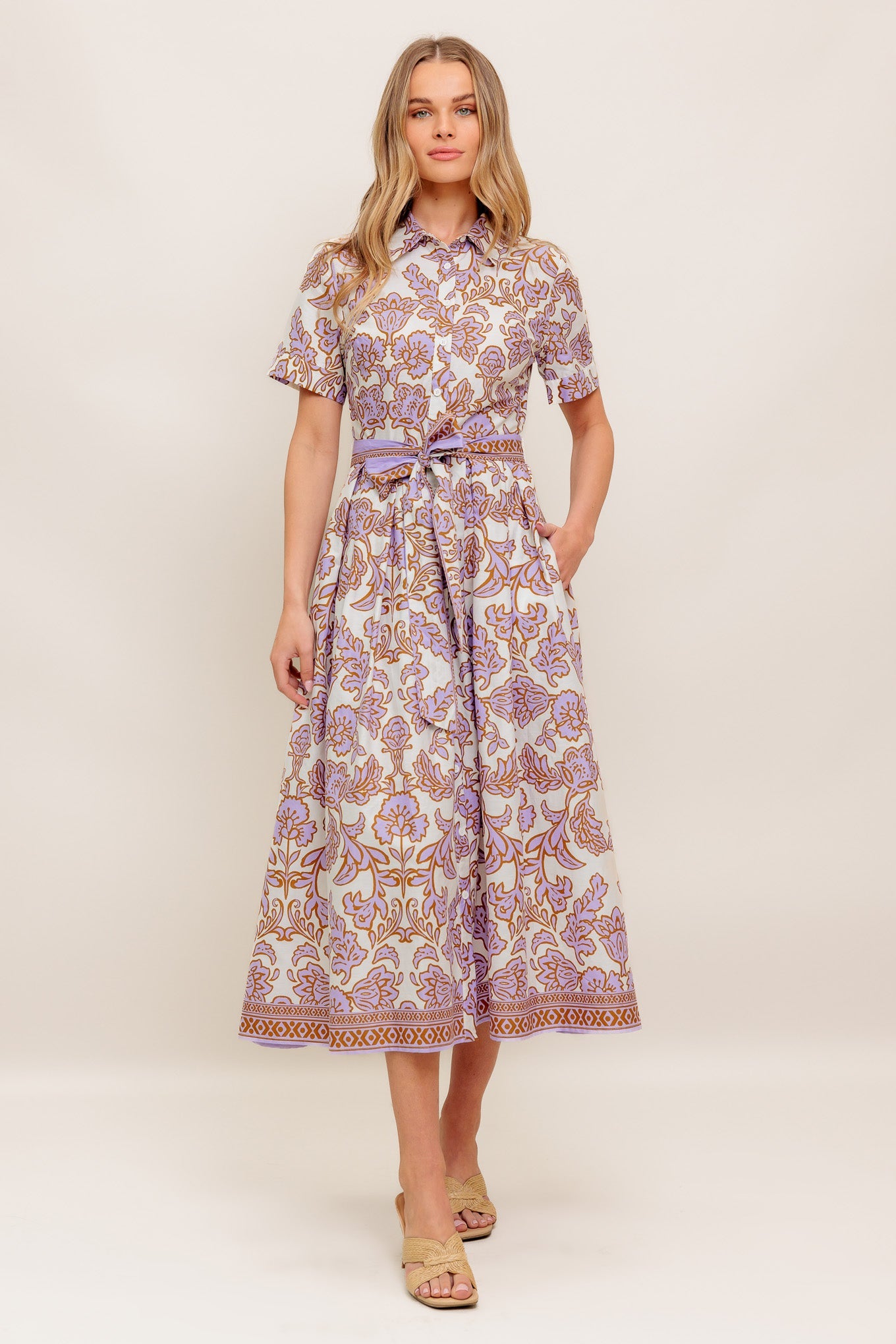LAVENDER MOSAIC WOVEN MIDI DRESS
