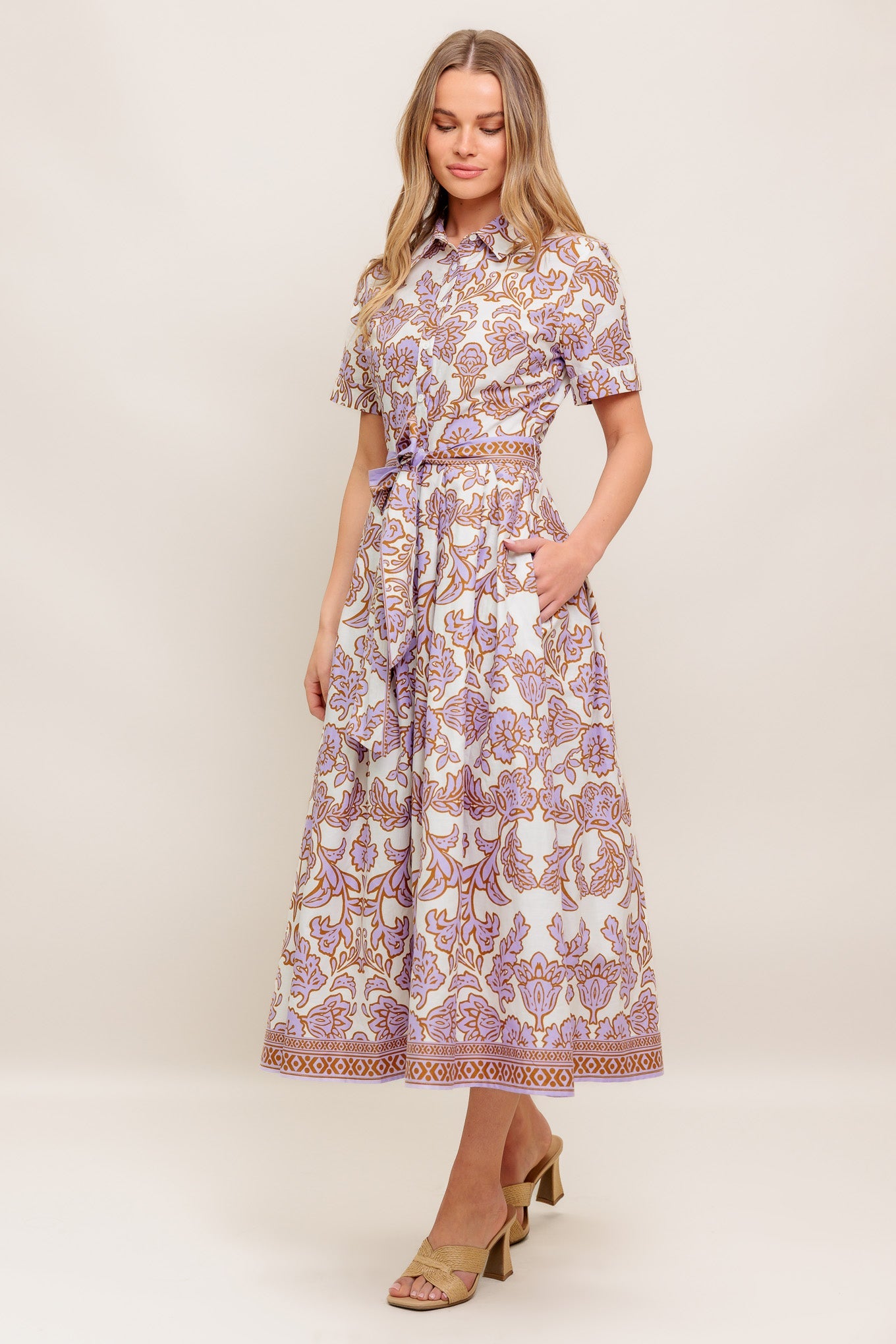 LAVENDER MOSAIC WOVEN MIDI DRESS