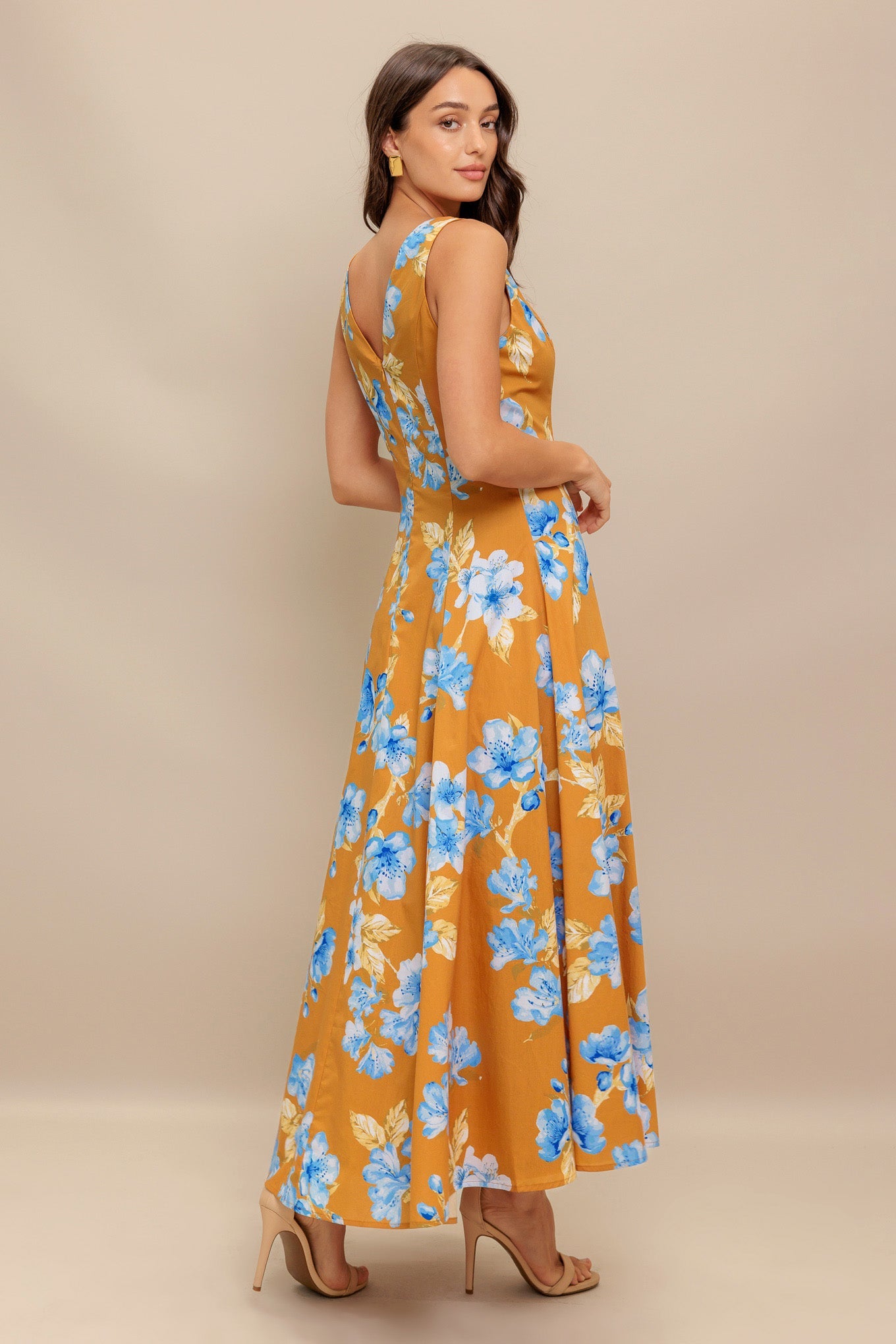 SKYBLOSSOM RUSH WOVEN MIDI DRESS