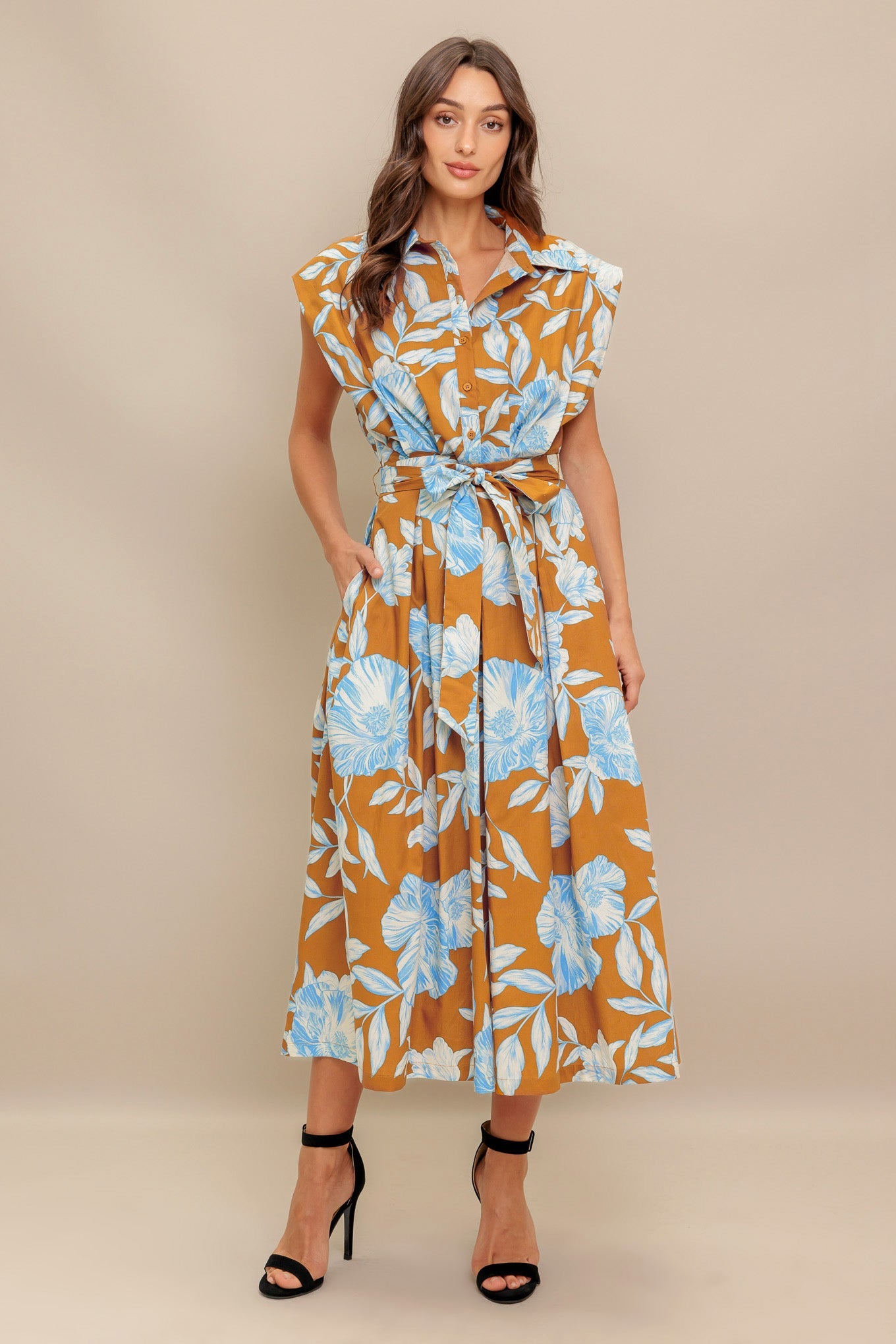 ISLAND FLARE WOVEN MIDI DRESS