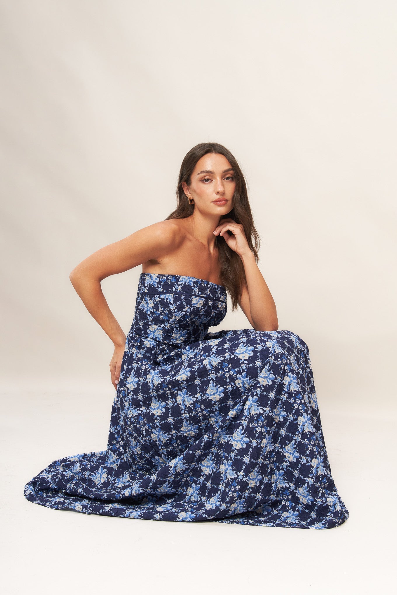 BLUE RENAISSANCE WOVEN MIDI DRESS