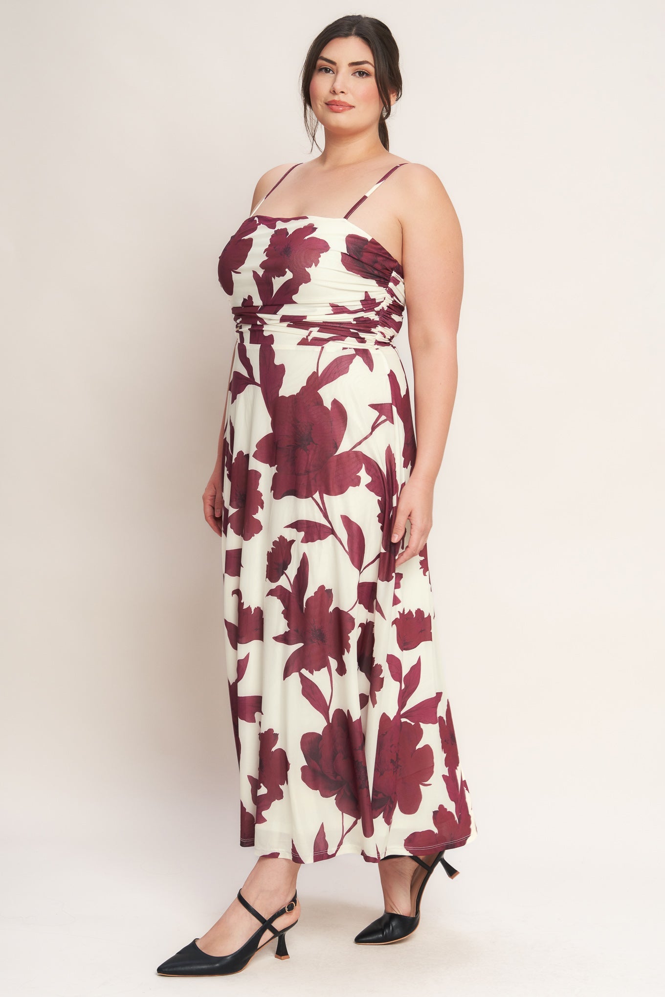 WINE BLOOM POWER MESH MIDI DRESS