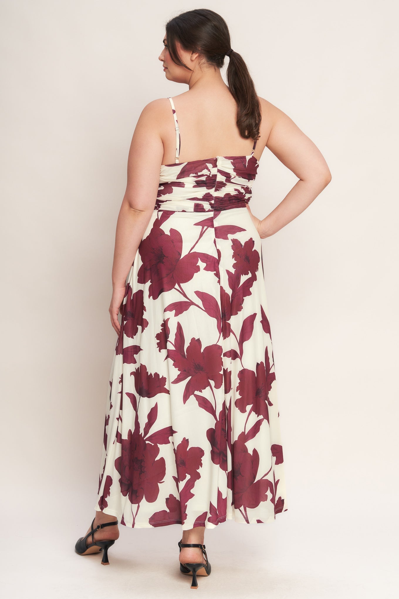 WINE BLOOM POWER MESH MIDI DRESS