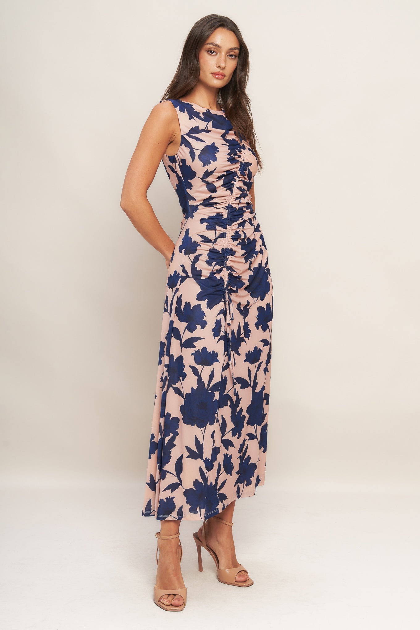 TWILIGHT FLORAL POWER MESH MIDI DRESS