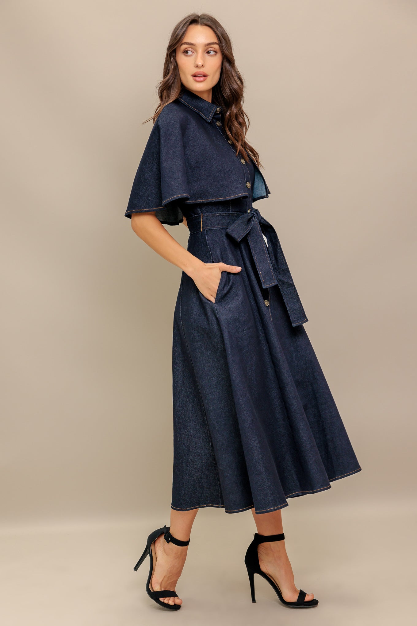 NOSTALGIA COAST DENIM MIDI DRESS