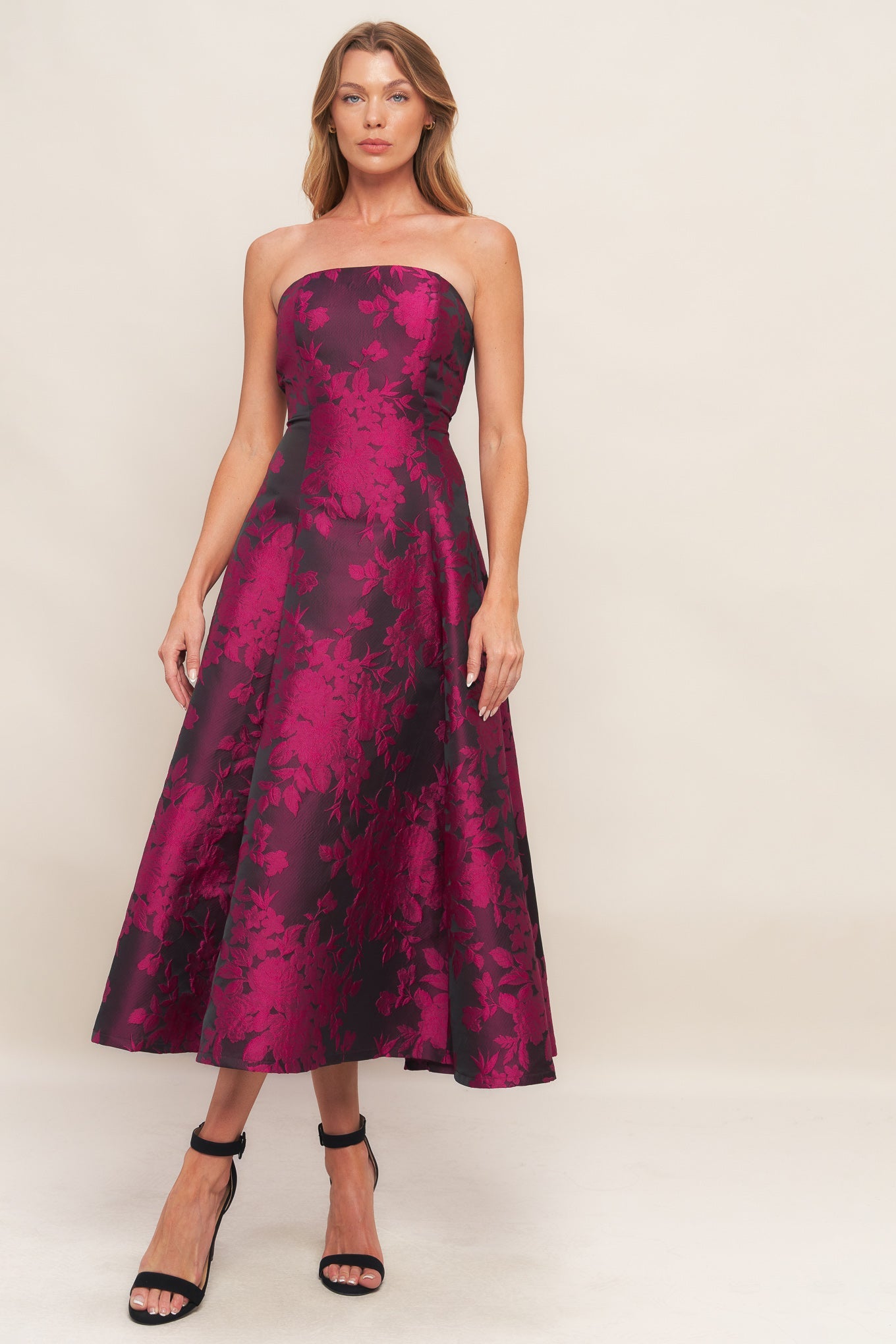 ROSE AFFAIR WOVEN JACQUARD MIDI DRESS