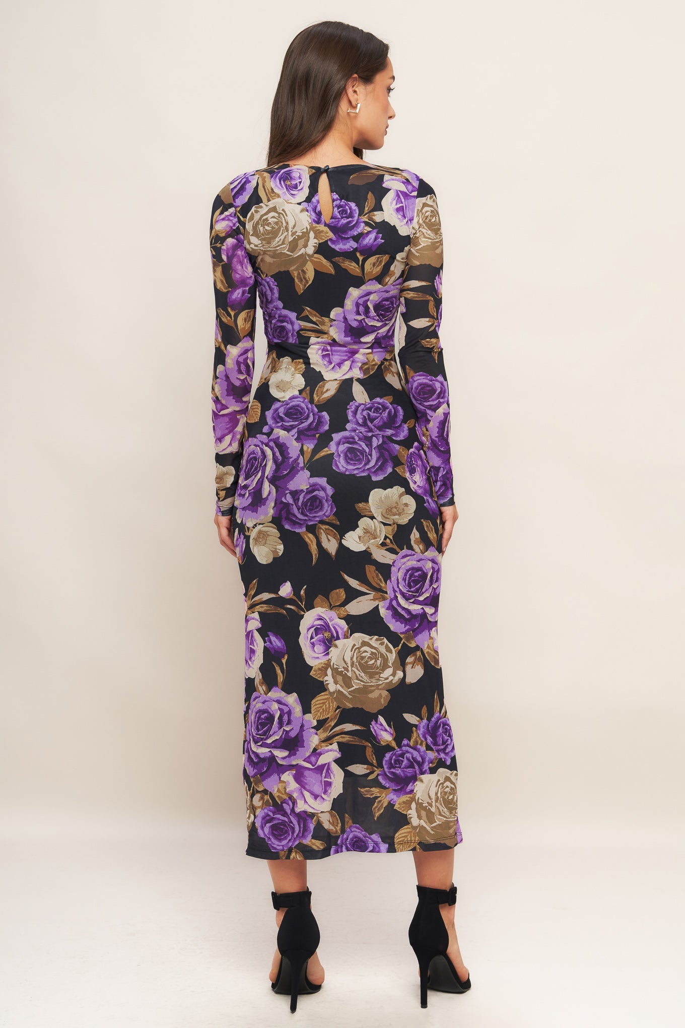 VIOLET EMBRACE POWER MESH MIDI DRESS