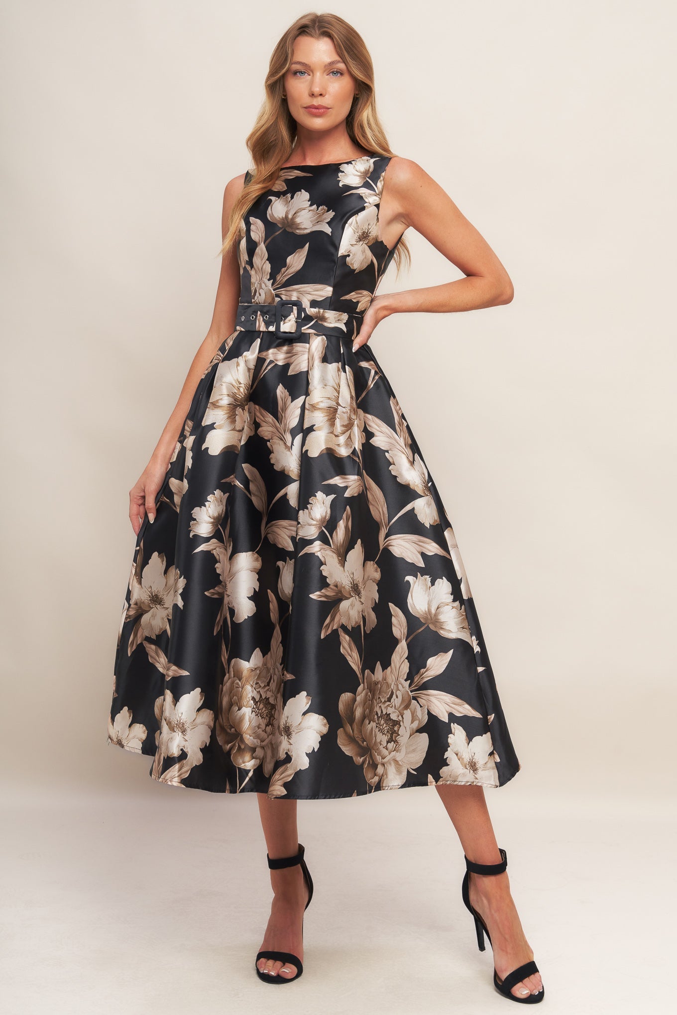 MOONLIGHT BLOSSOM WOVEN MIDI DRESS