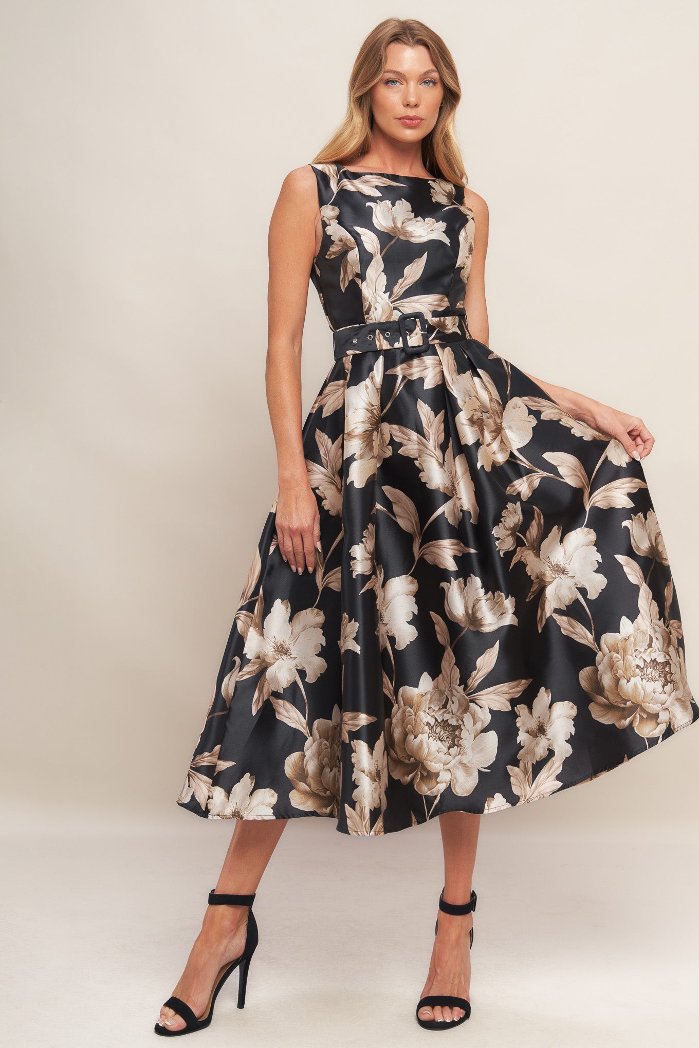 MOONLIGHT BLOSSOM WOVEN MIDI DRESS