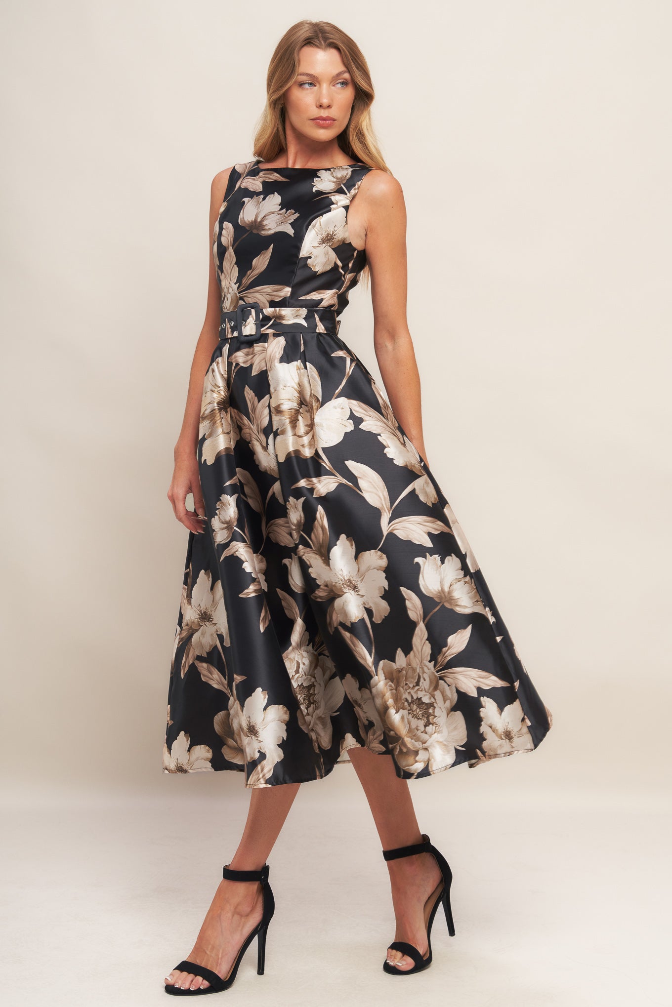 MOONLIGHT BLOSSOM WOVEN MIDI DRESS