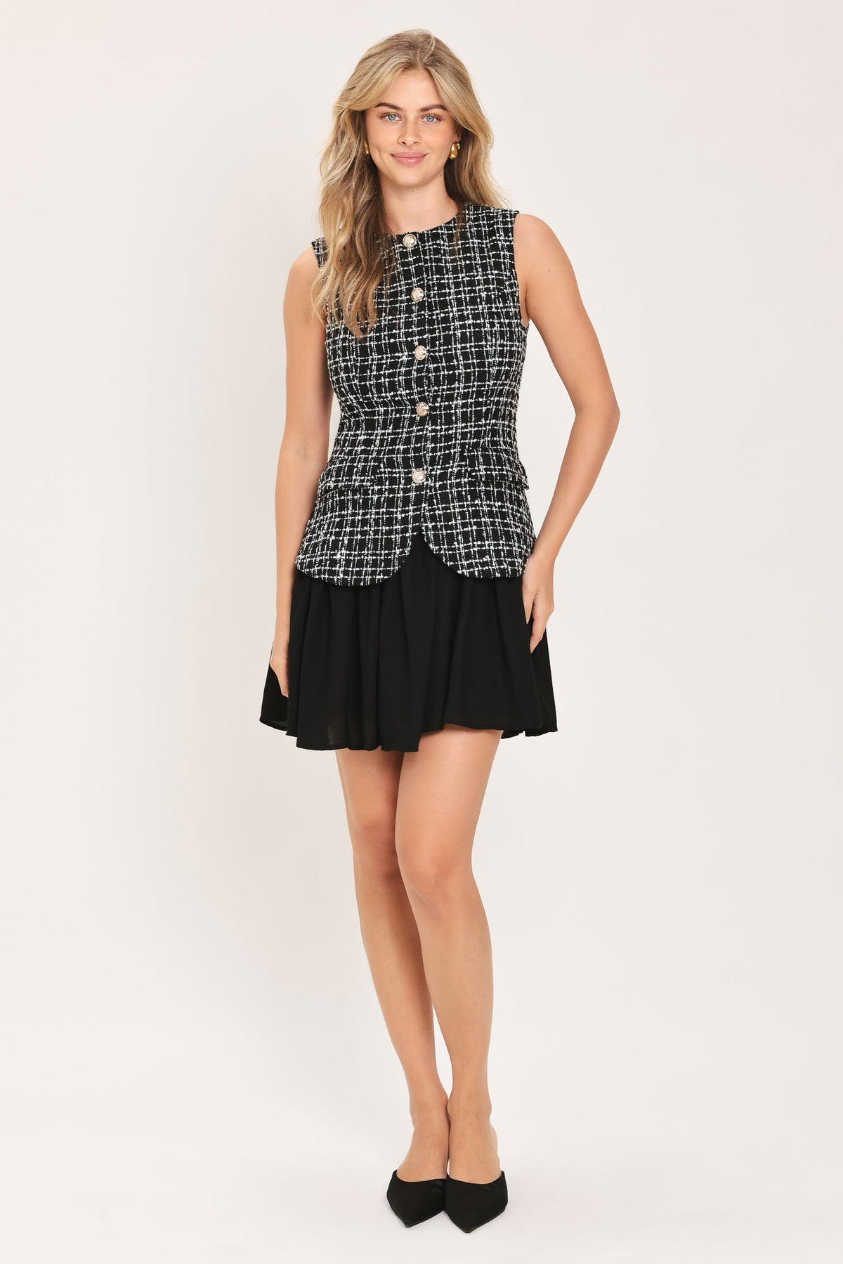 MODERN ICON TWEED WOVEN MINI DRESS