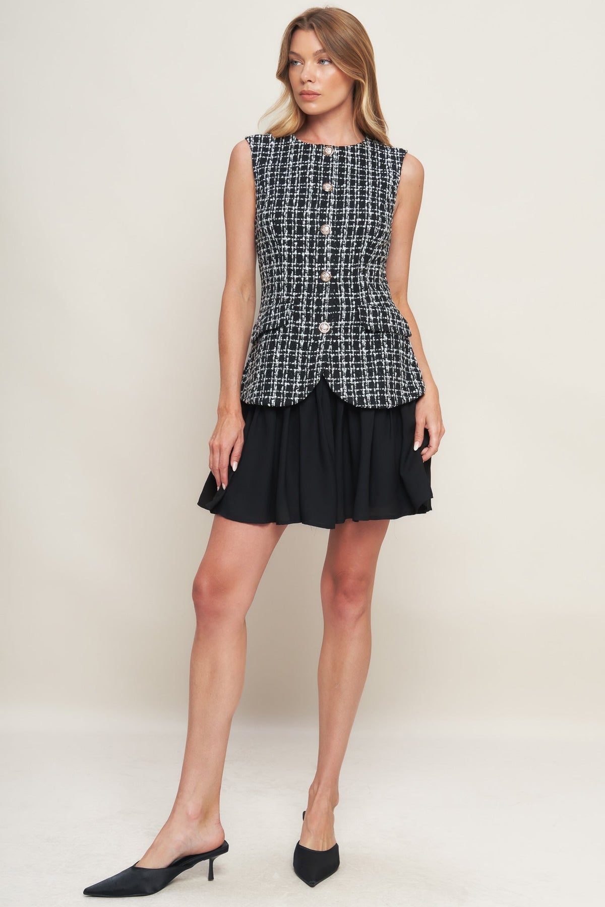 MODERN ICON TWEED WOVEN MINI DRESS