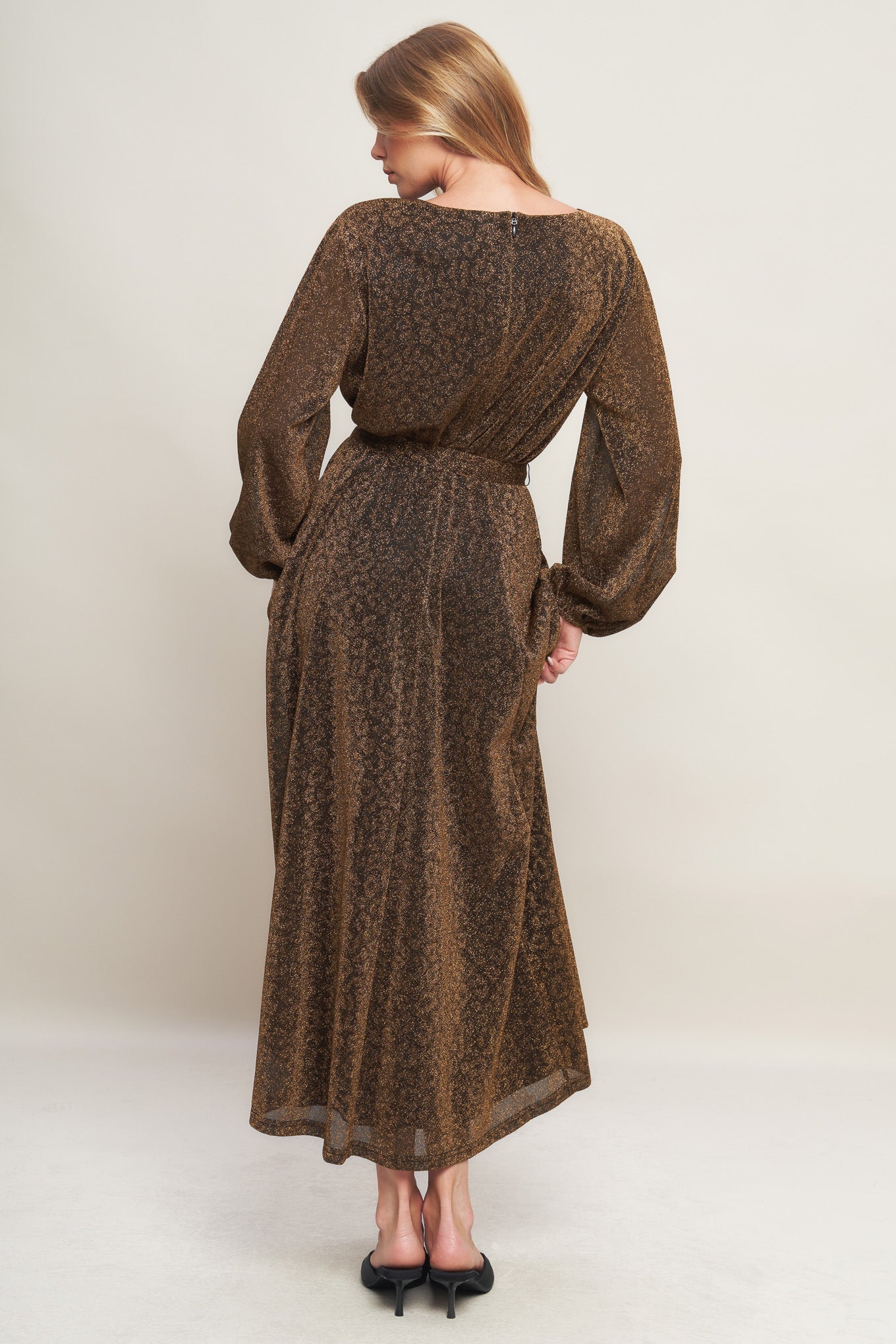 GOLDEN HORIZON METALLIC WOVEN MIDI DRESS