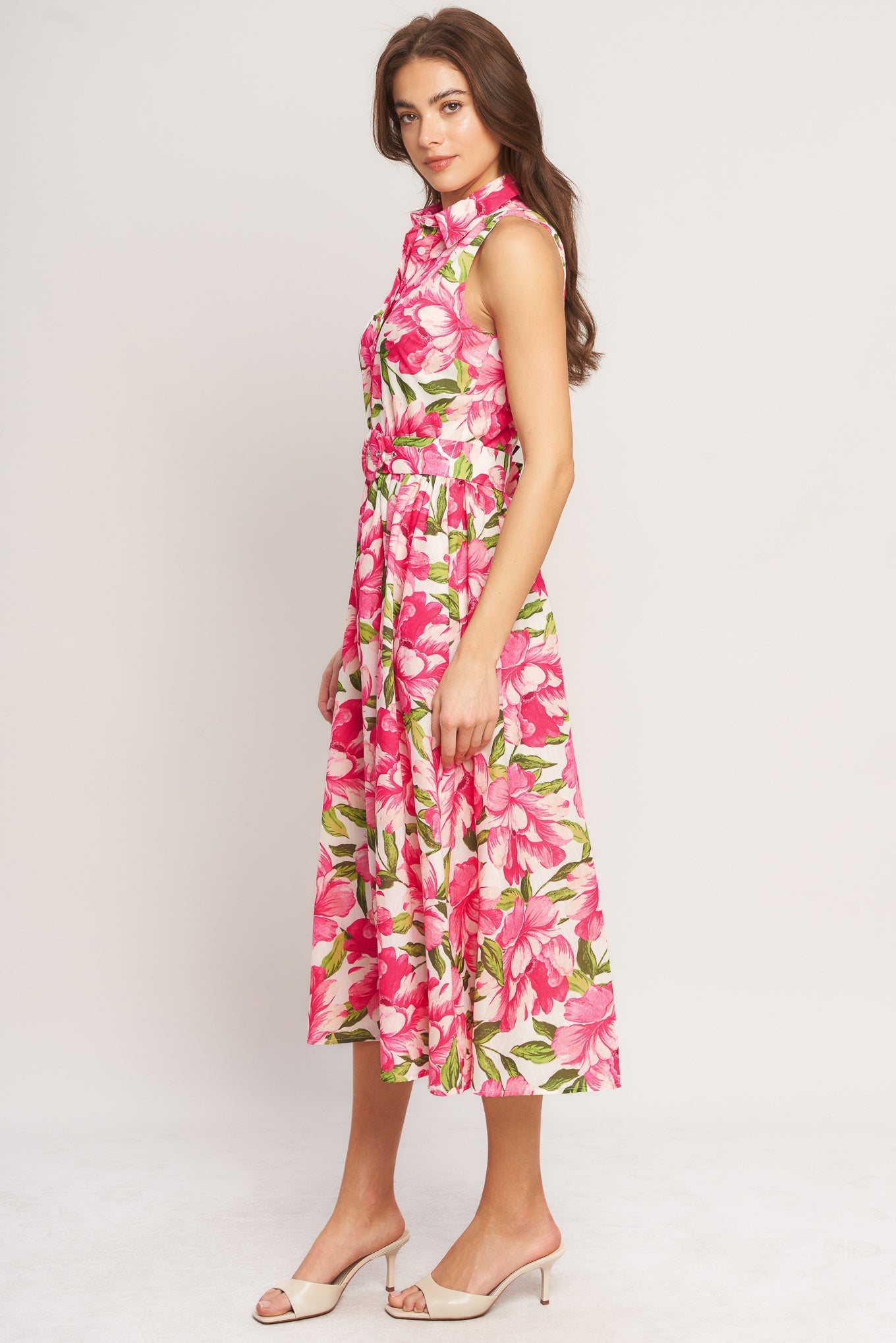 PINK PARADISE WOVEN MIDI DRESS