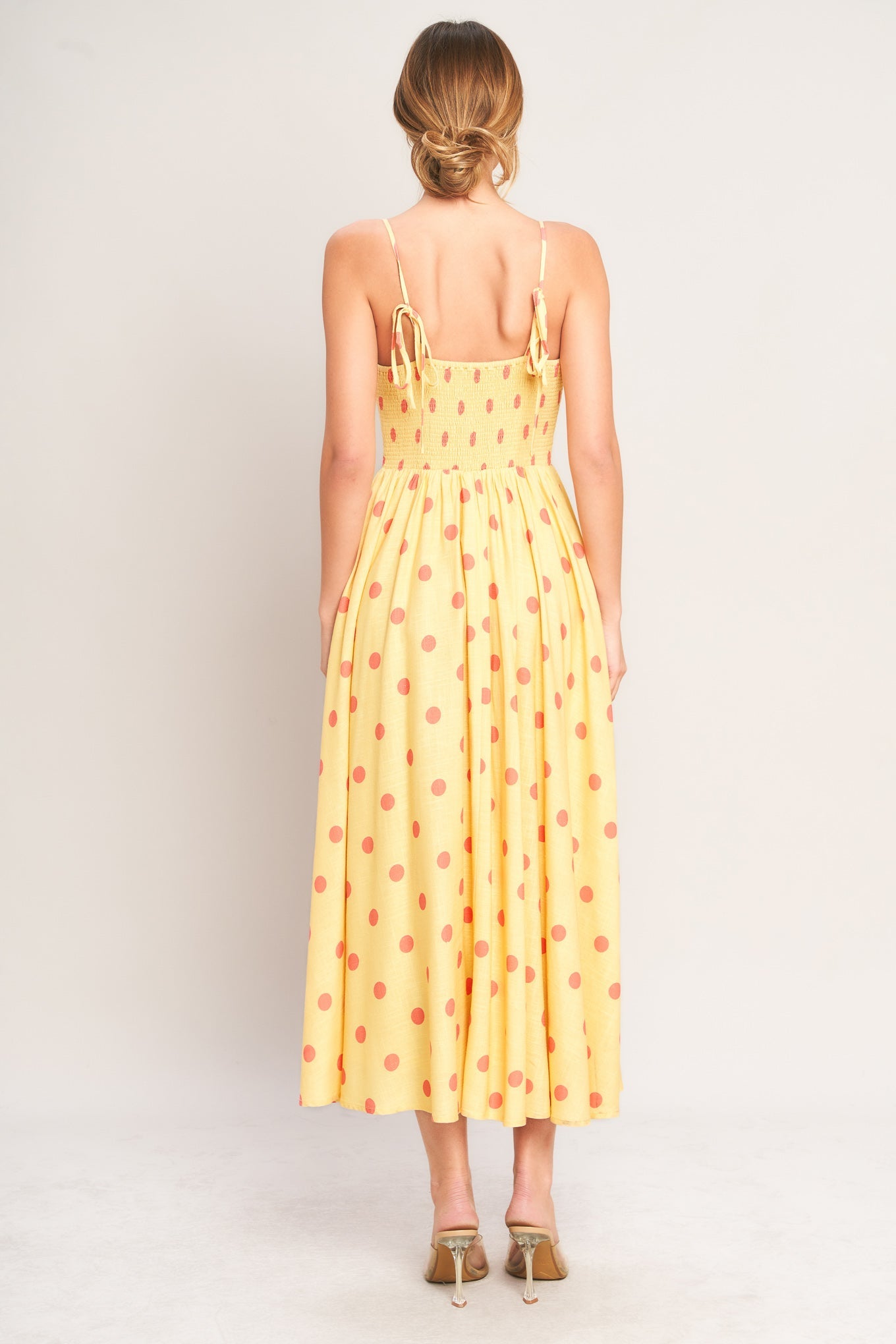 GOLDEN SUMMER POLKA WOVEN MIDI DRESS