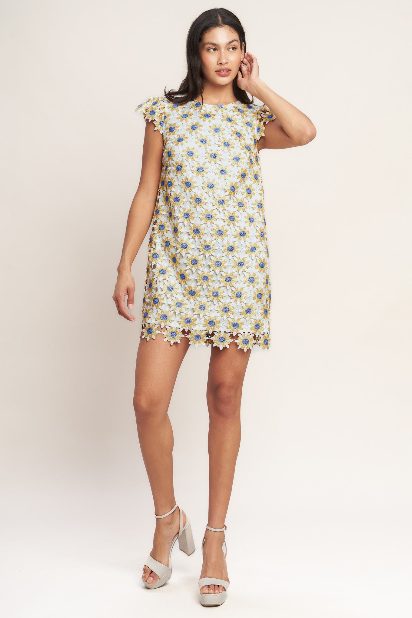 LITTLE RAY OF JOY WOVEN LACE MINI SHIFT DRESS