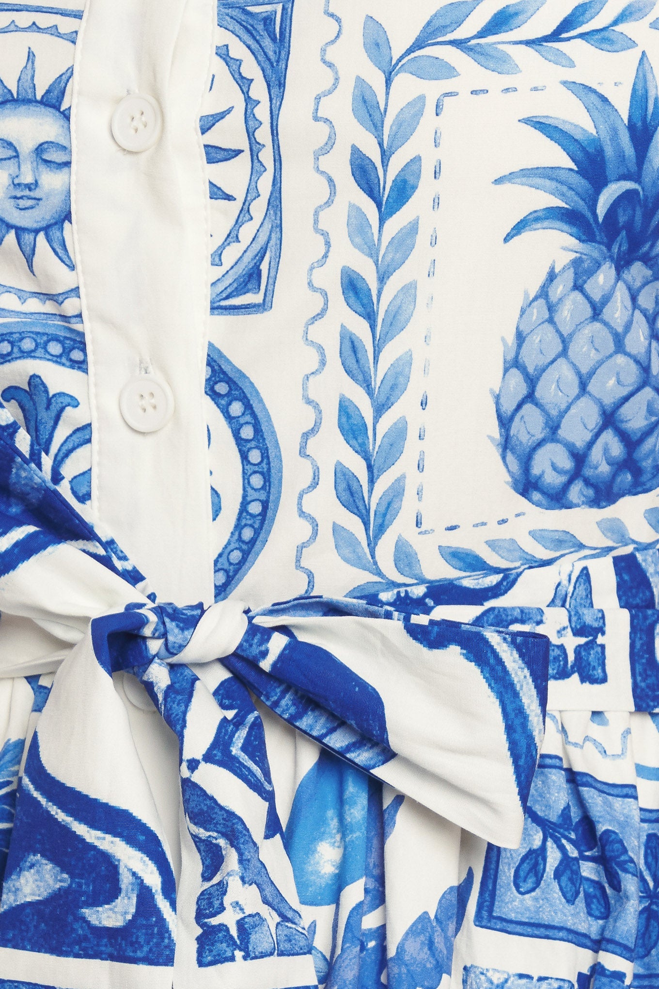 BLUE MAJOLICA CHARM WOVEN MIDI DRESS