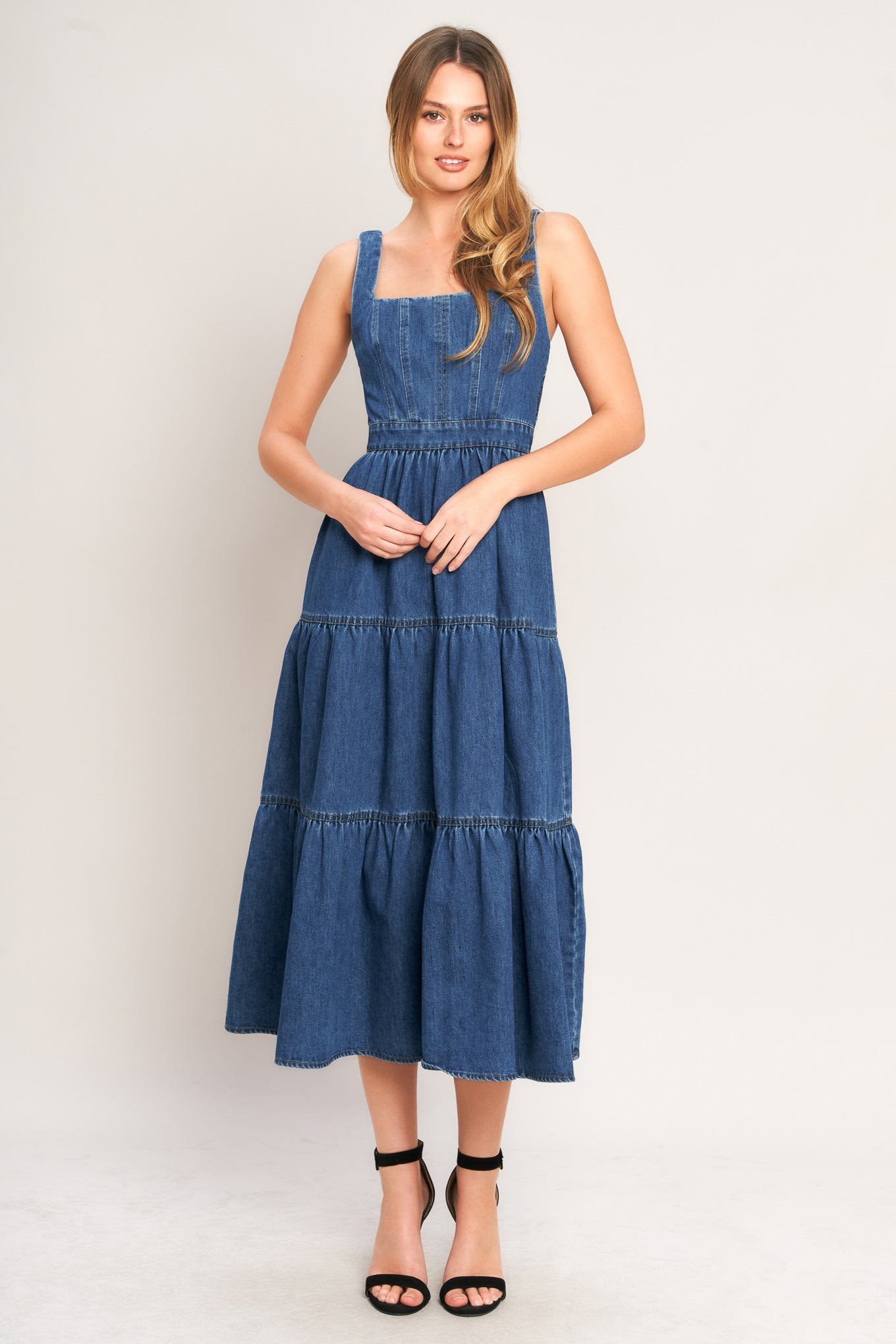 EVERYDAY ROMANCE DENIM MIDI DRESS