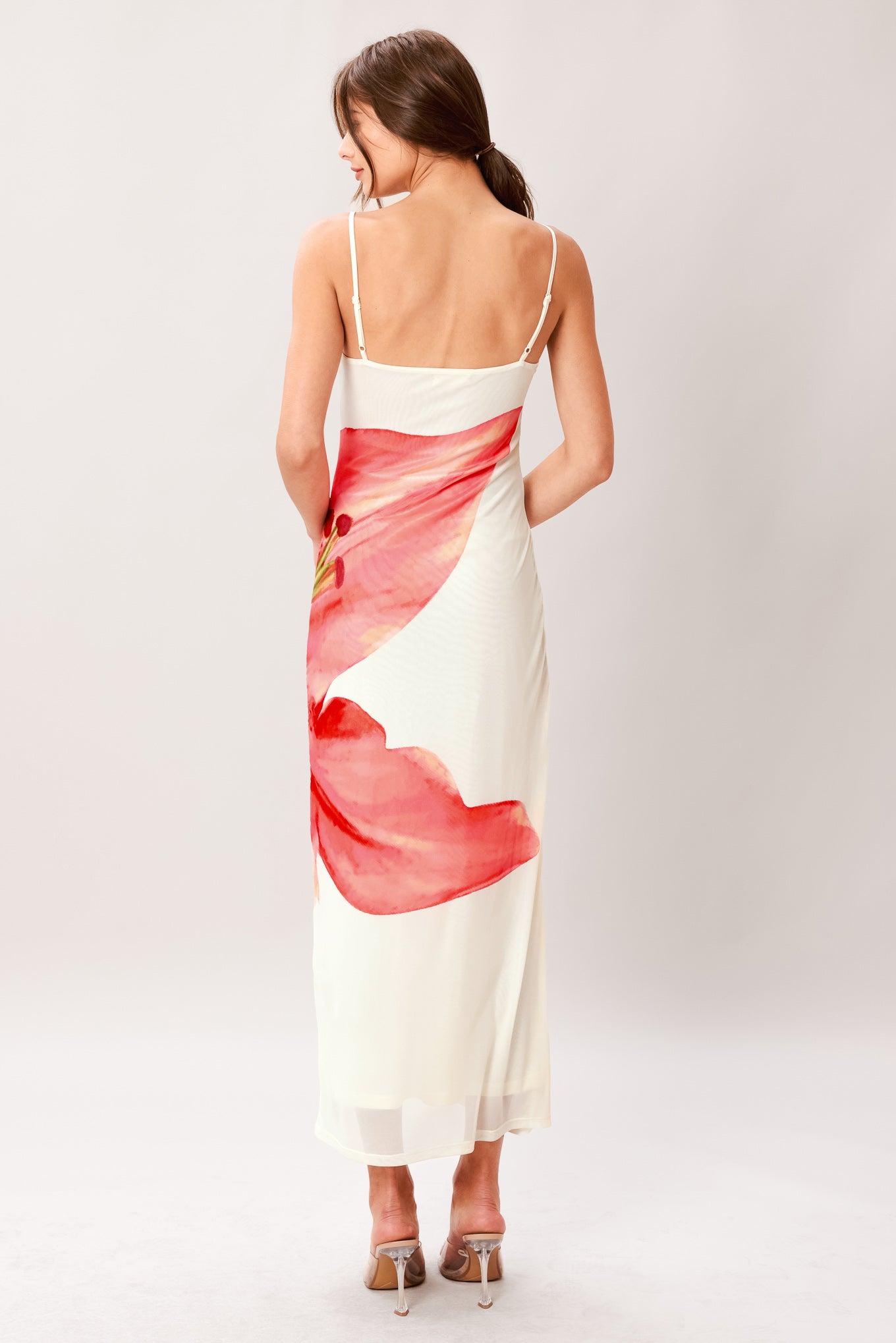 BLOOM STATEMENT POWER MESH CAMI MIDI DRESS