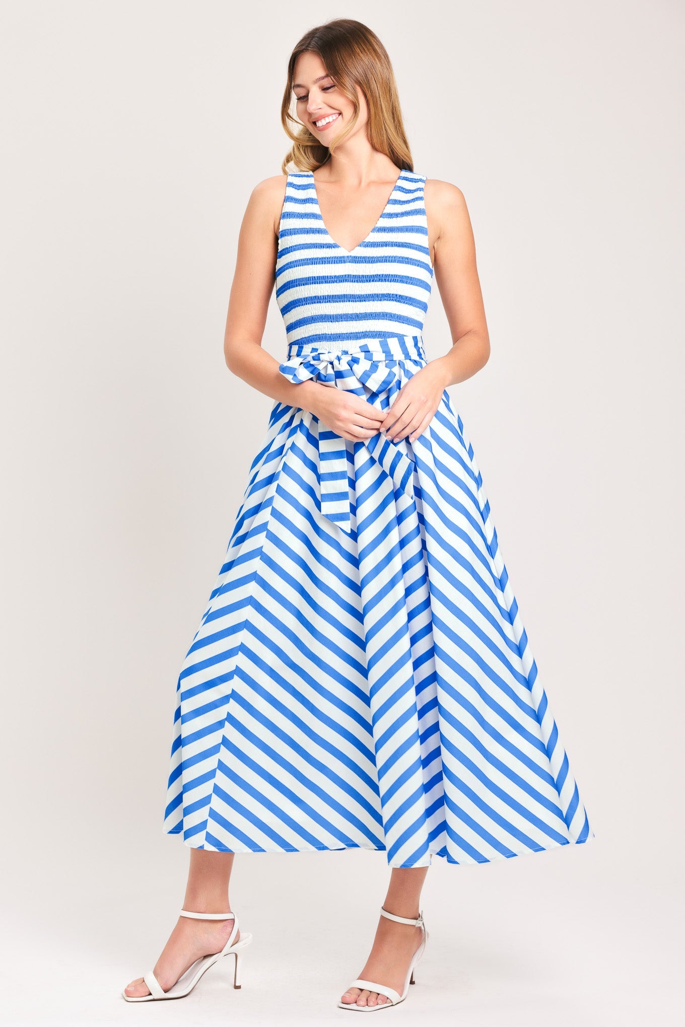 BLUE SERENA WOVEN MIDI DRESS