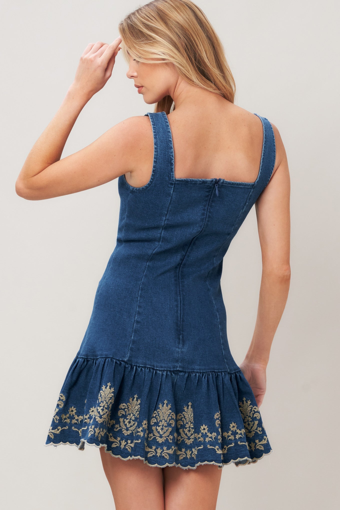 VINTAGE WAVE DENIM MINI DRESS