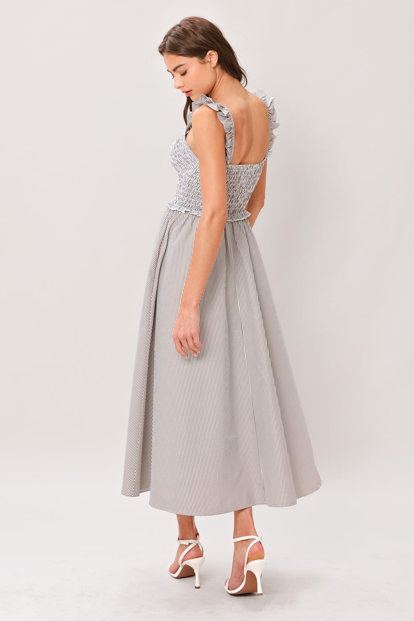 SWEET STRIPE WOVEN MIDI DRESS