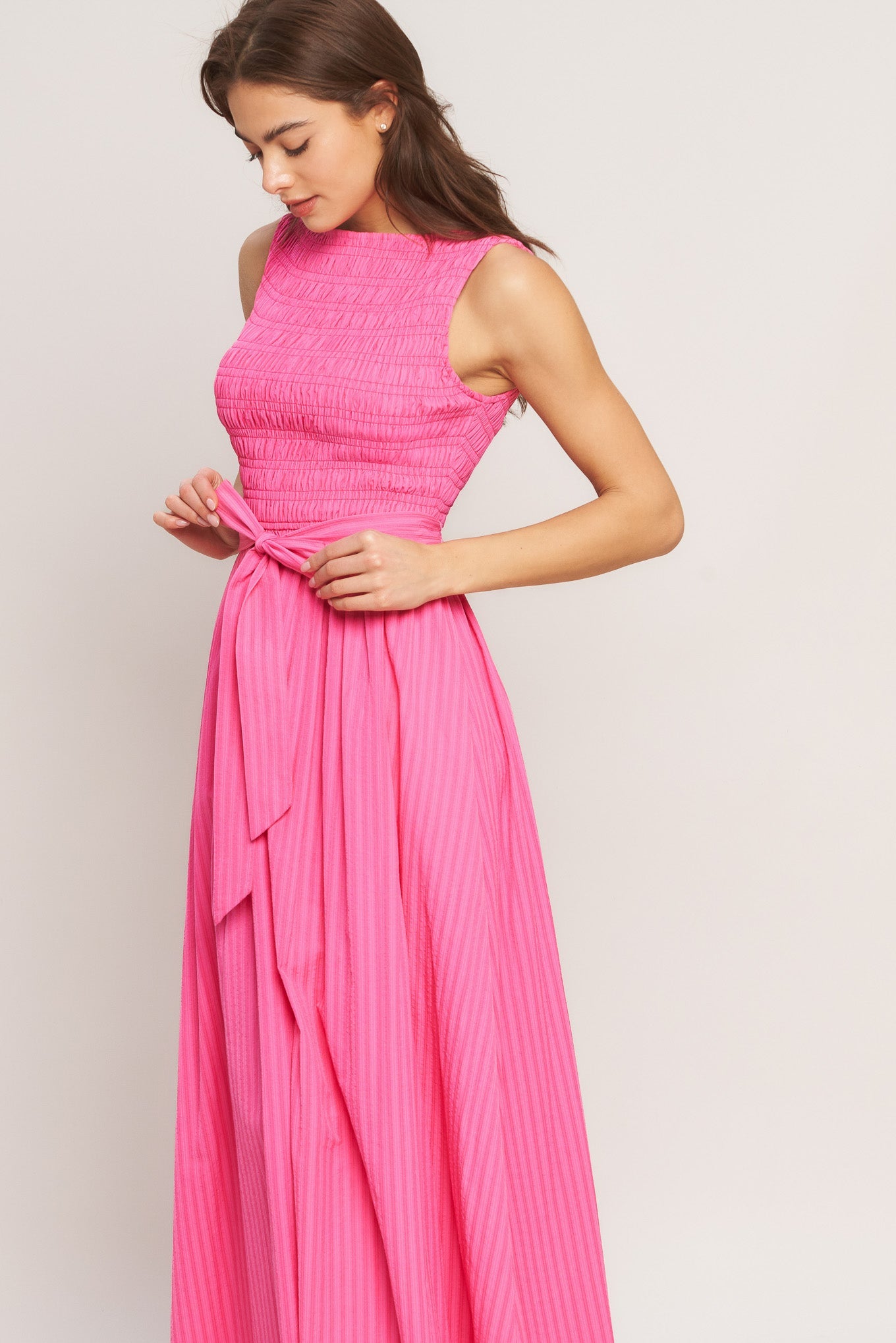 PINK RADIANCE WOVEN MIDI DRESS