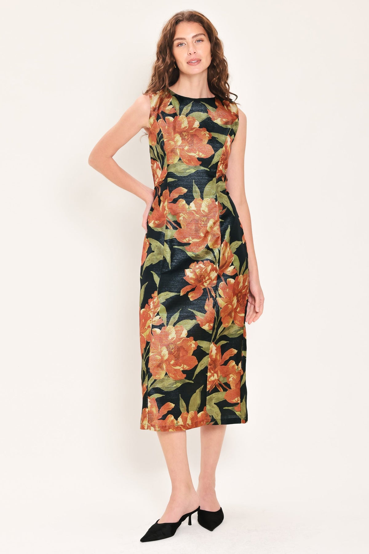 STARRY NOIR BLACK METALLIC TEXTURED COLUMN DRESS