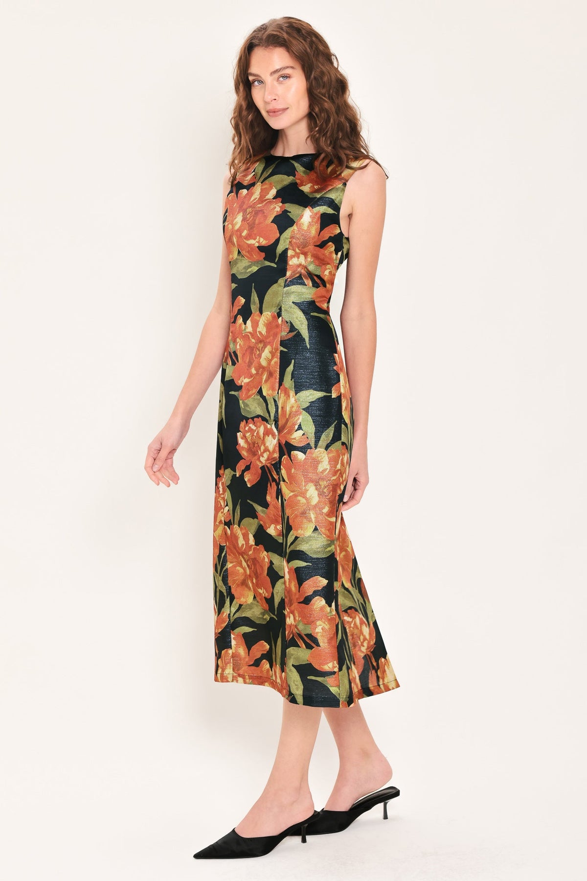 STARRY NOIR BLACK METALLIC TEXTURED COLUMN DRESS