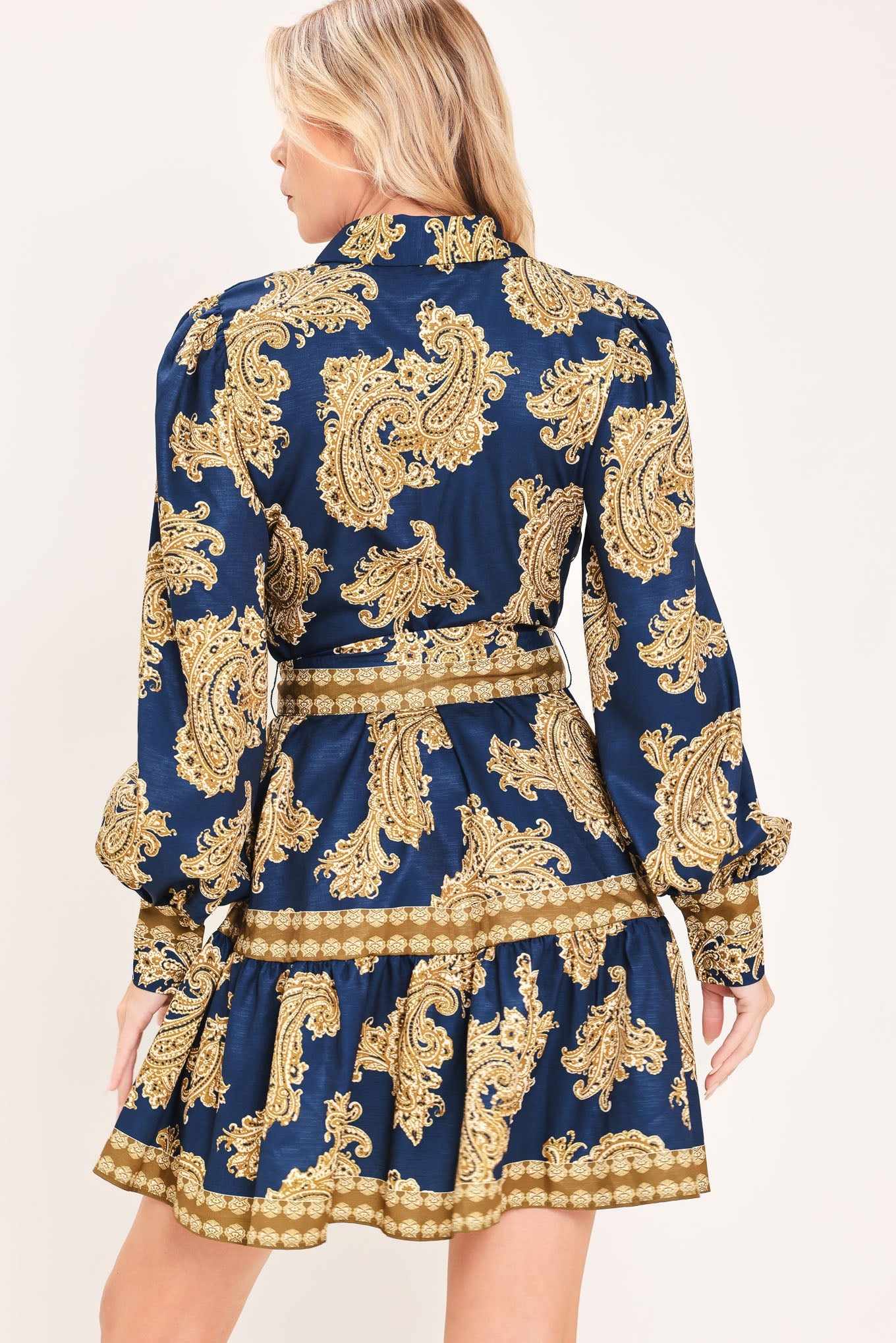 SAPPHIRE ORNAMENT WOVEN MINI SHIRT DRESS
