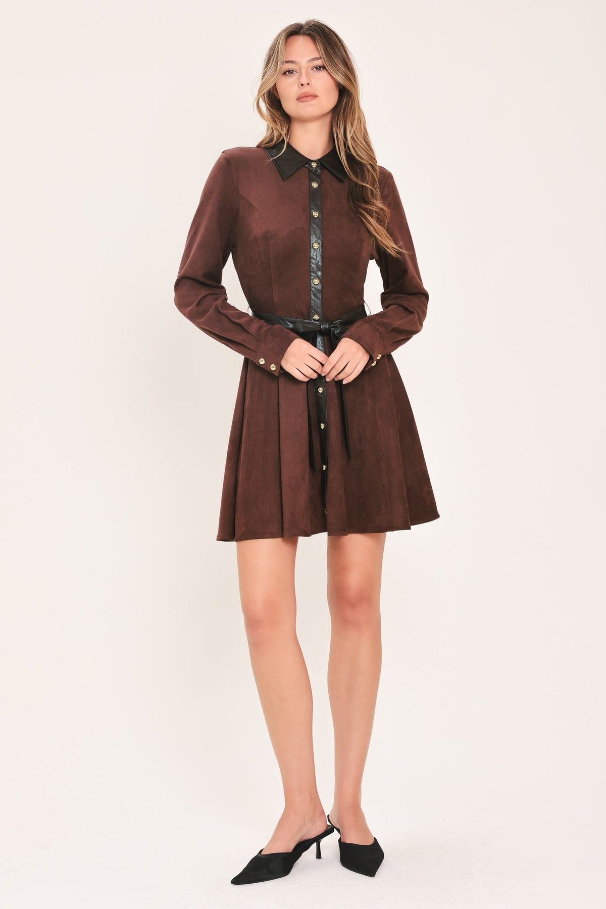 FALLING FOR YOU BURGUNDY FAUX SUEDE TIE-WAIST MINI DRESS