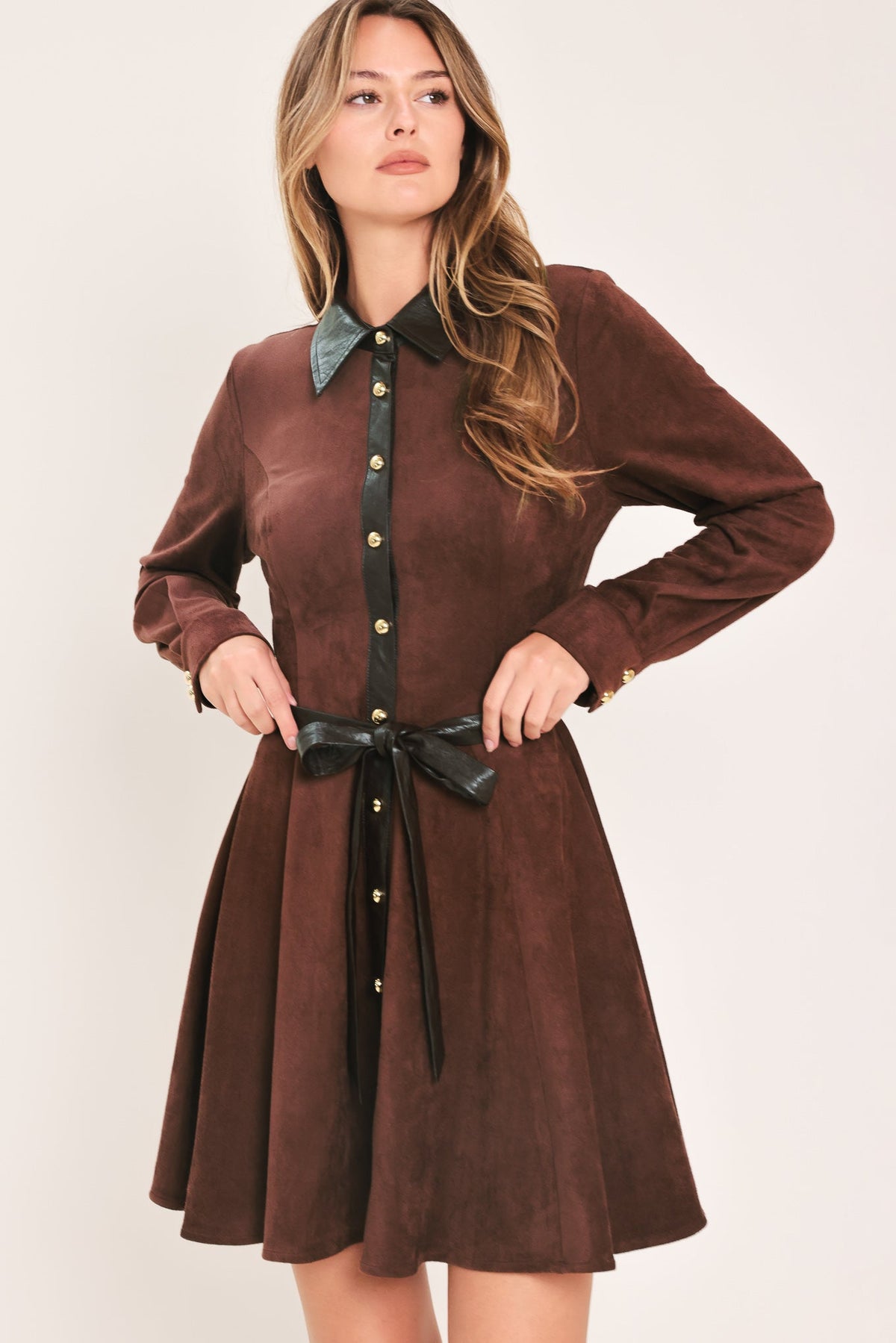 FALLING FOR YOU BURGUNDY FAUX SUEDE TIE-WAIST MINI DRESS