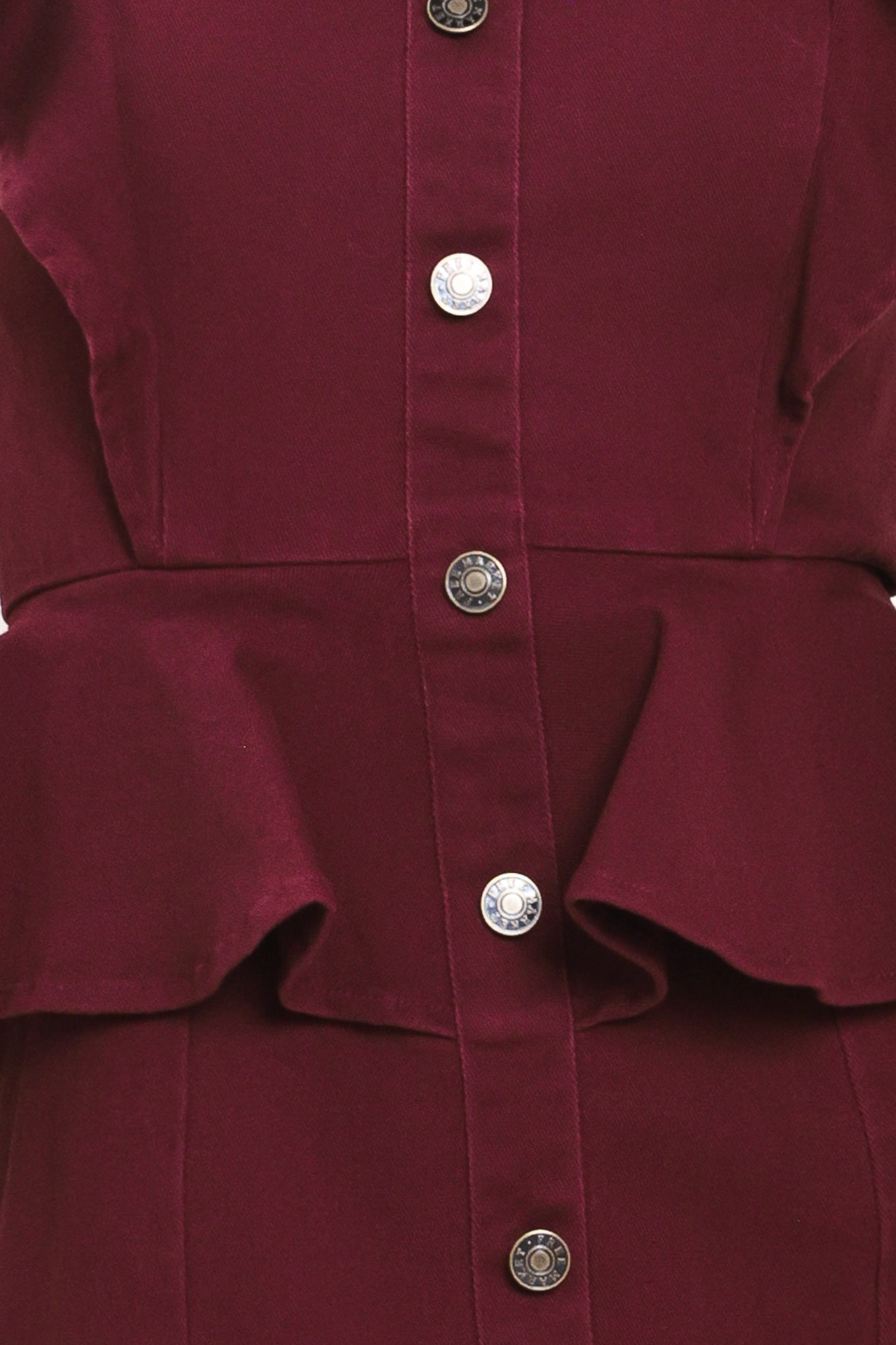 BURGUNDY RUFFLE REVERENCE WOVEN MIDI DRESS