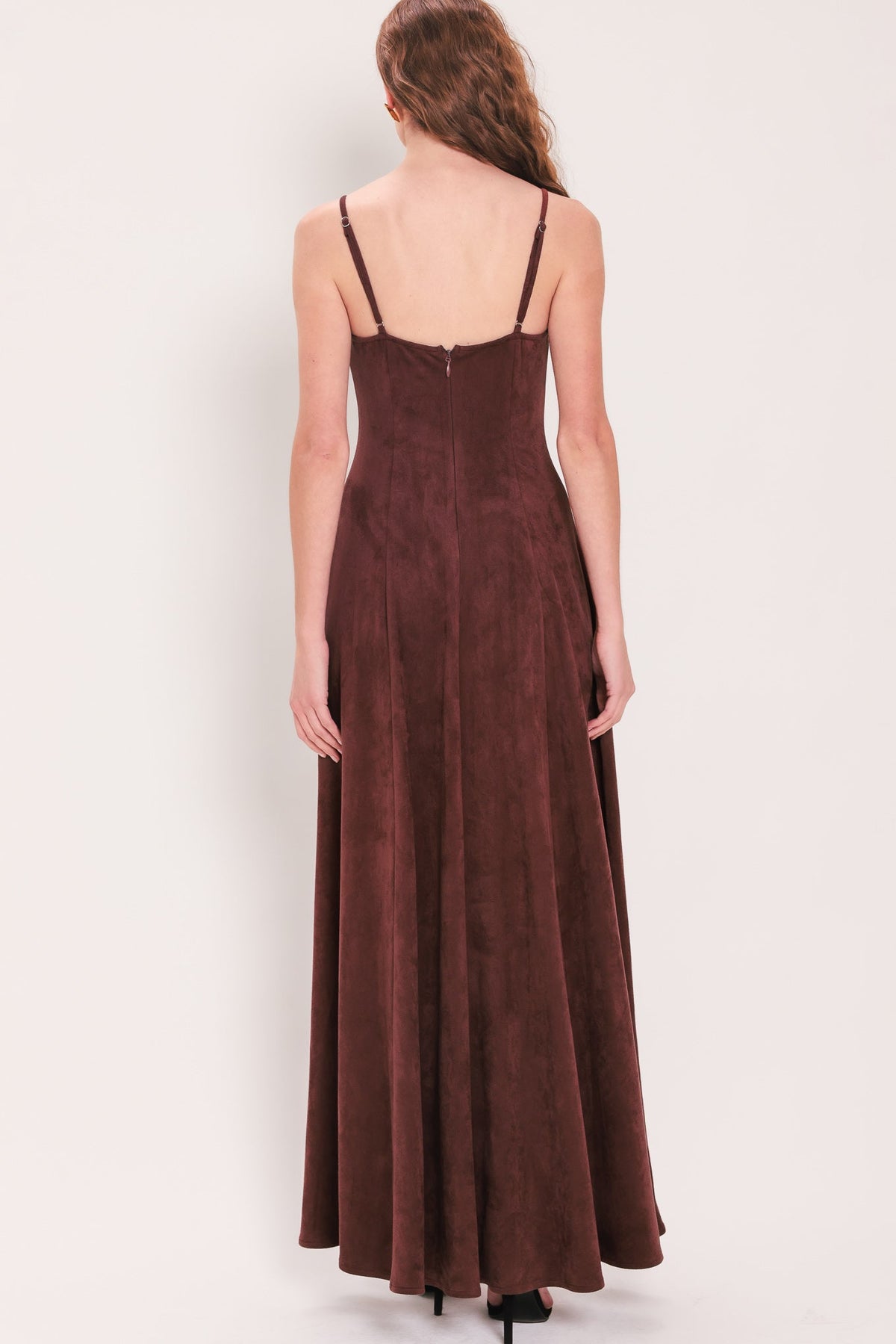 RAISIN RENDEZVOUS FAUX SUEDE MAXI DRESS