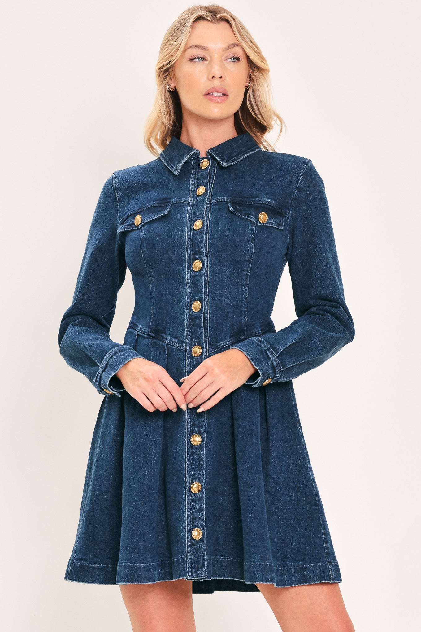 DENIM HERITAGE FLARE MINI DRESS
