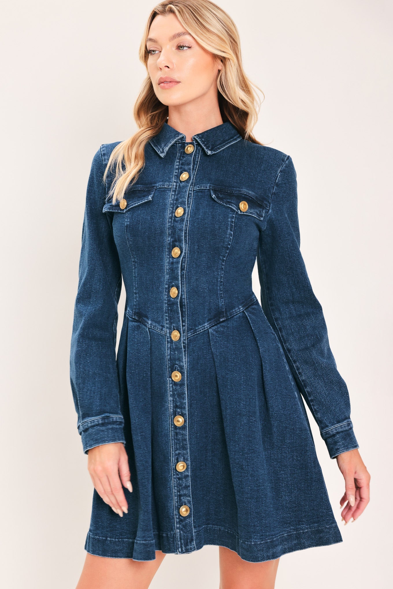 DENIM HERITAGE FLARE MINI DRESS